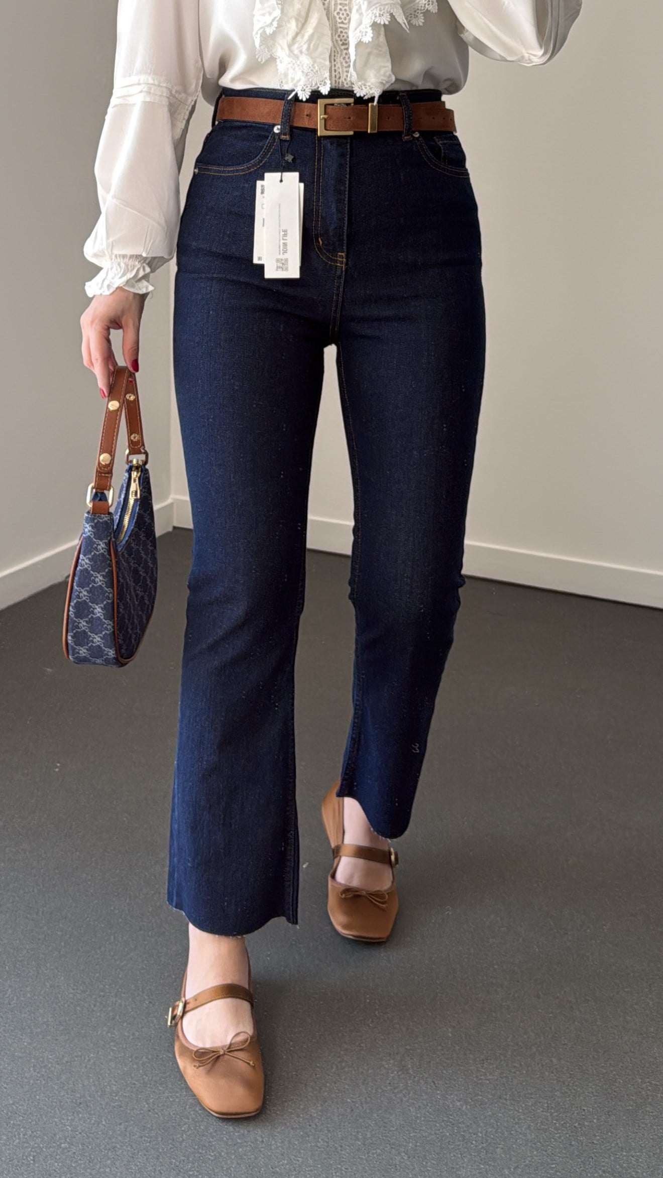 Romeo Lacivert Likralı Crop Flare Jeans
