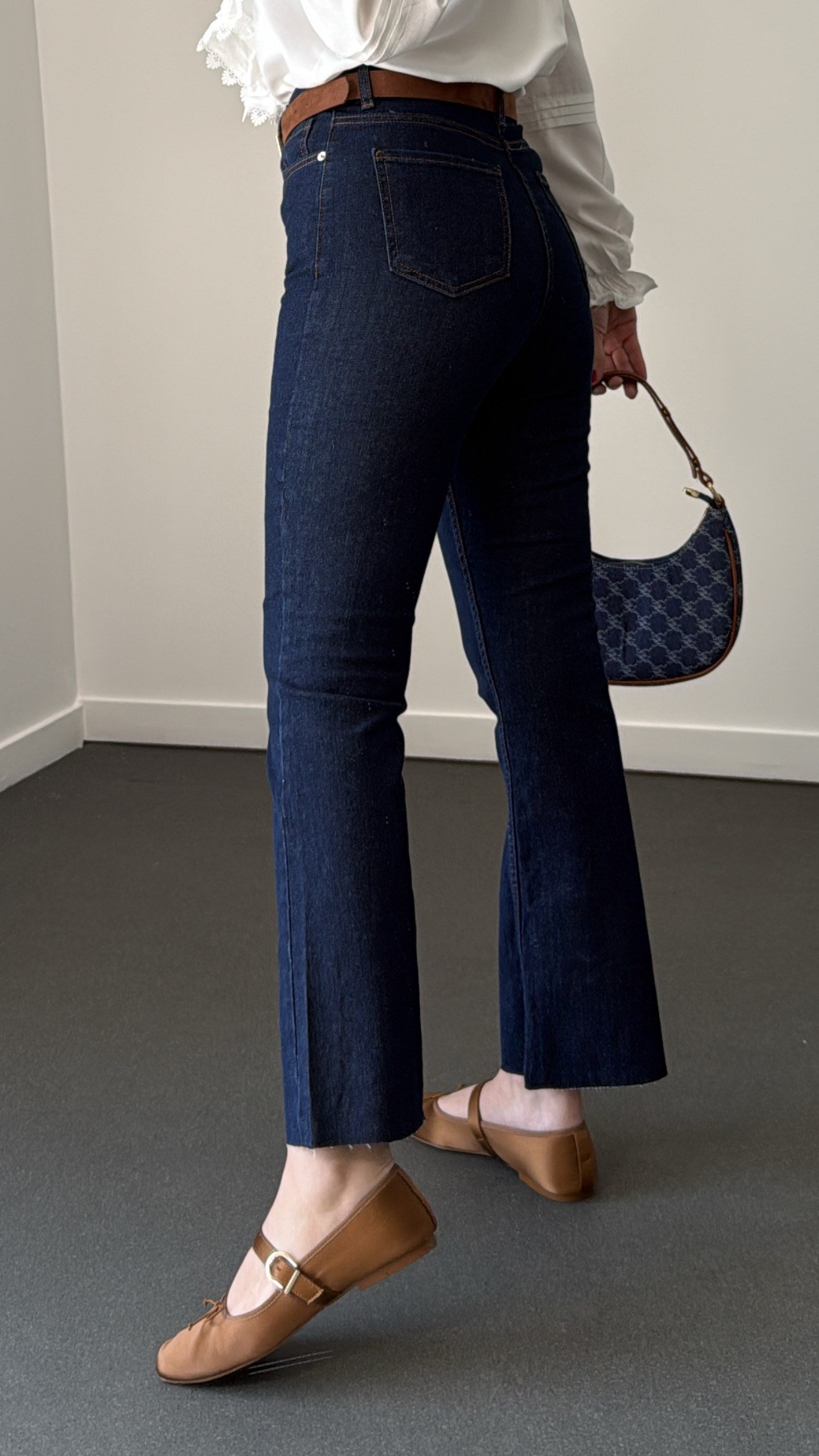 Romeo Lacivert Likralı Crop Flare Jeans