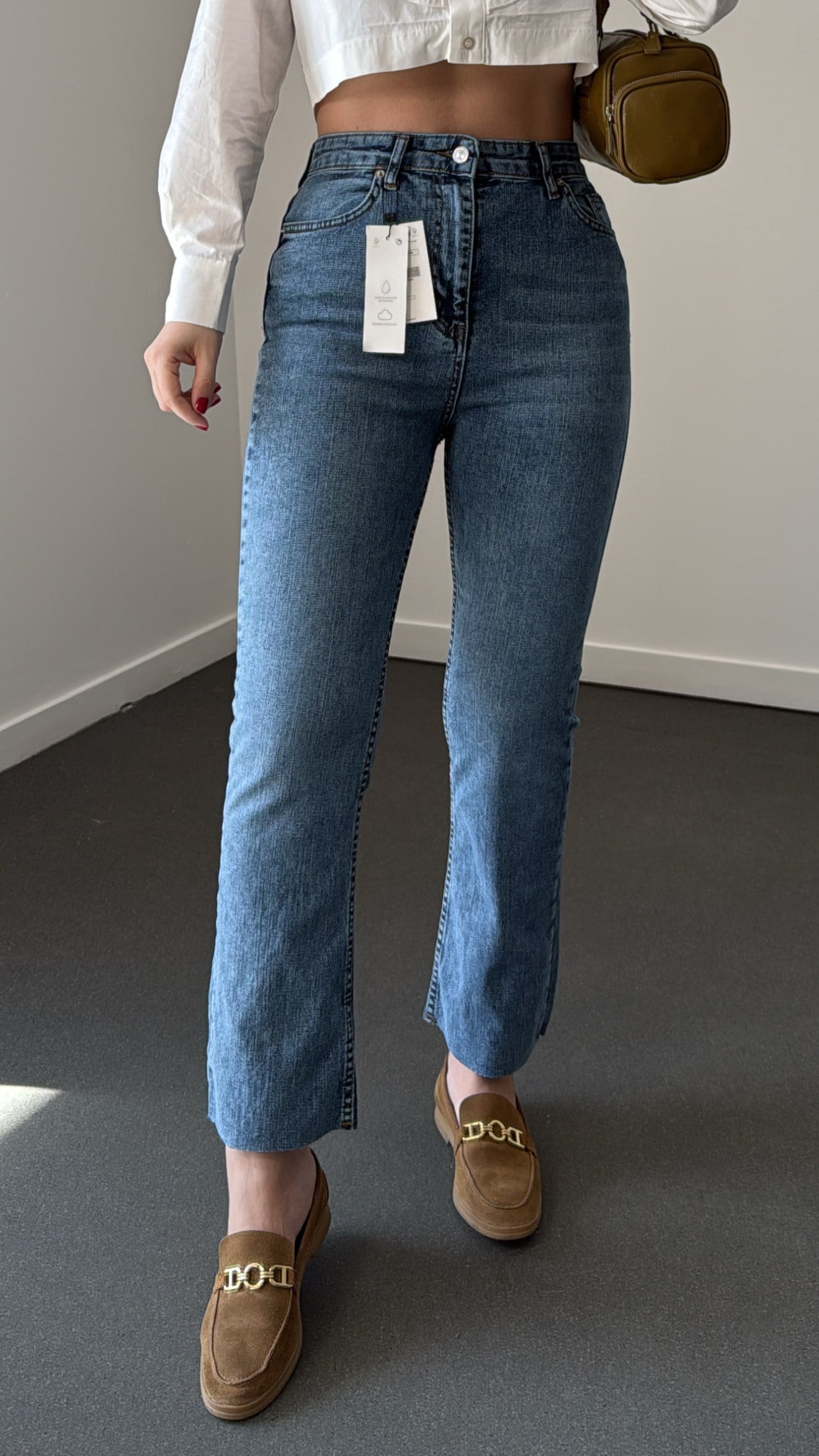 Romeo Yıkamalı Kot Renk Likralı Crop Flare Jeans