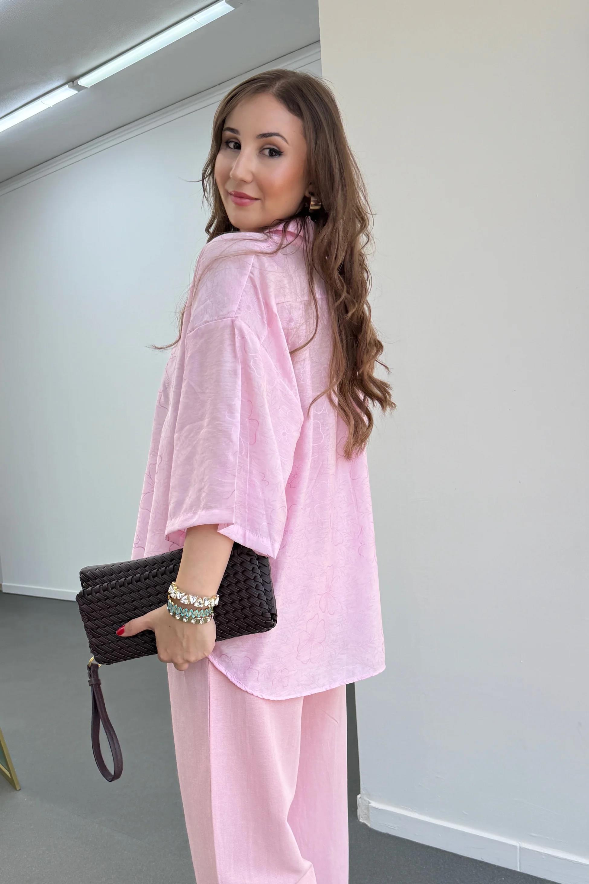 Romi Pembe Desenli Yarım Kol Gömlek