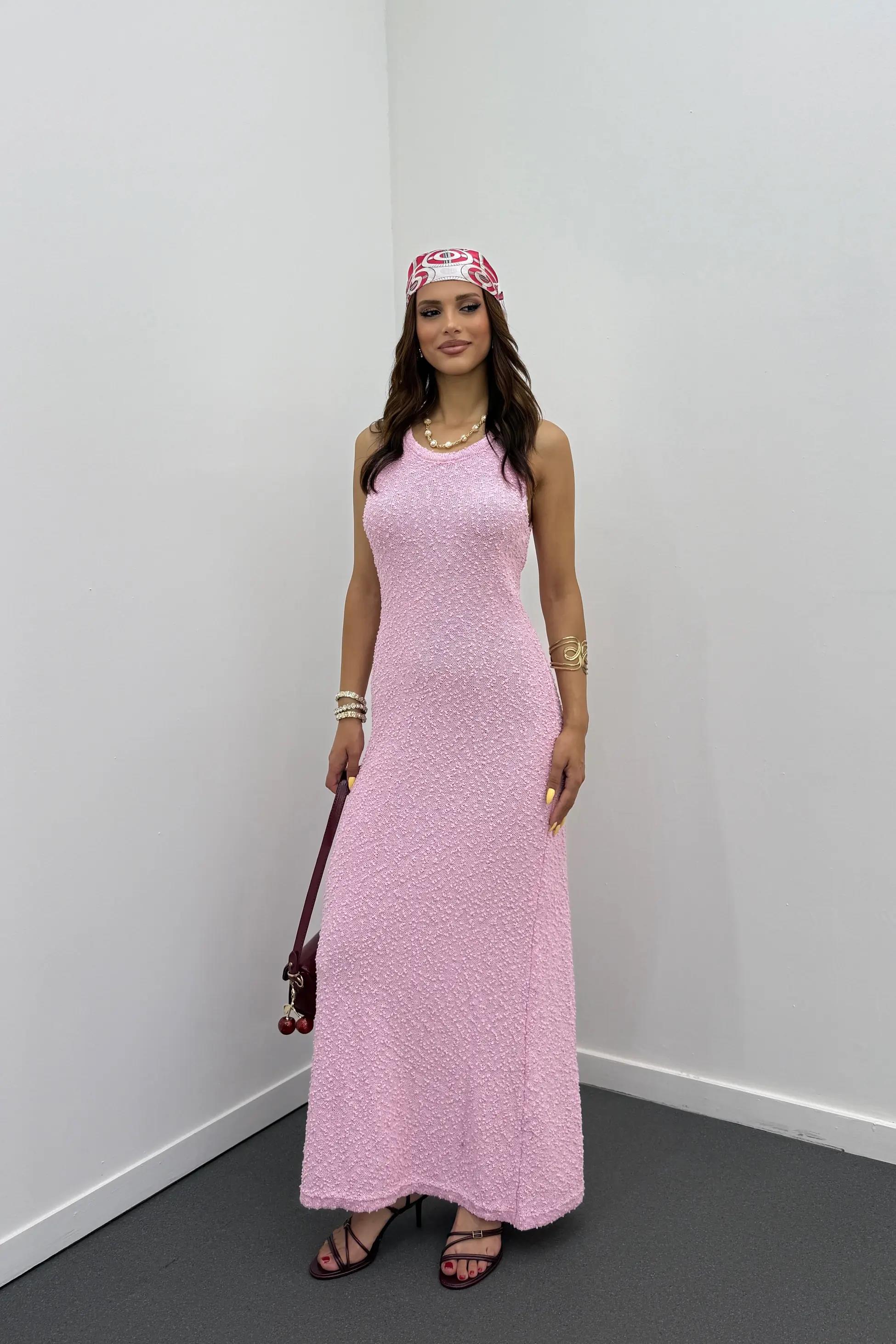 Rory Pembe Örme Maxi Elbise