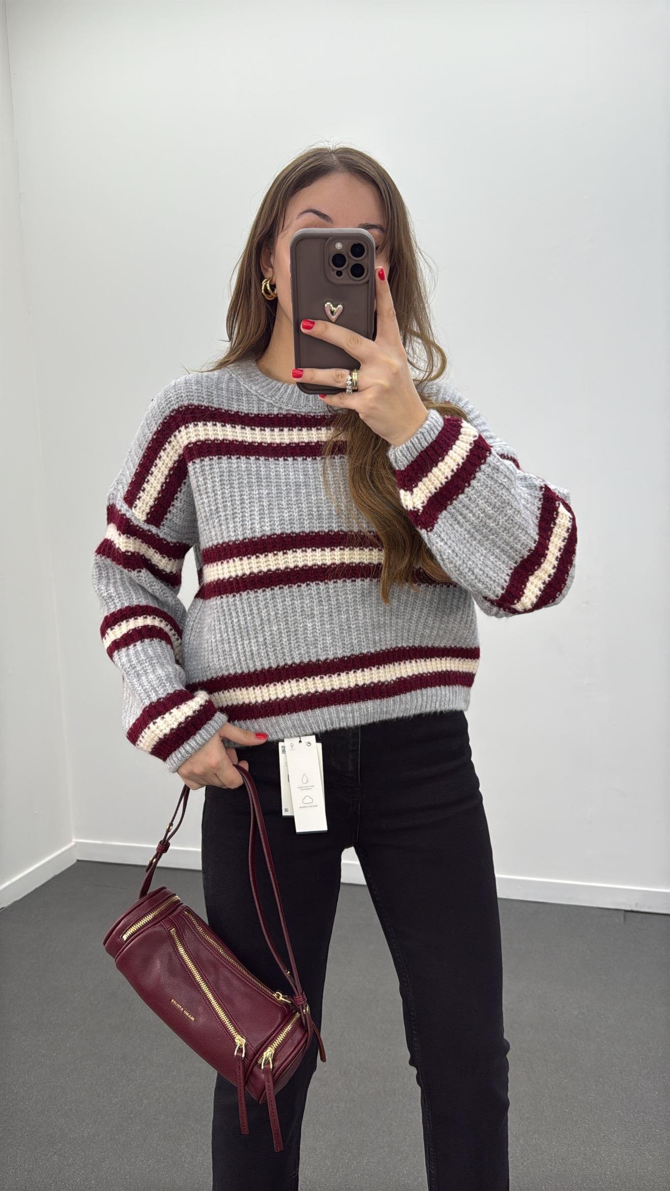 Rosalia Gri Bisiklet Yaka Çizgili Selanik Kazak