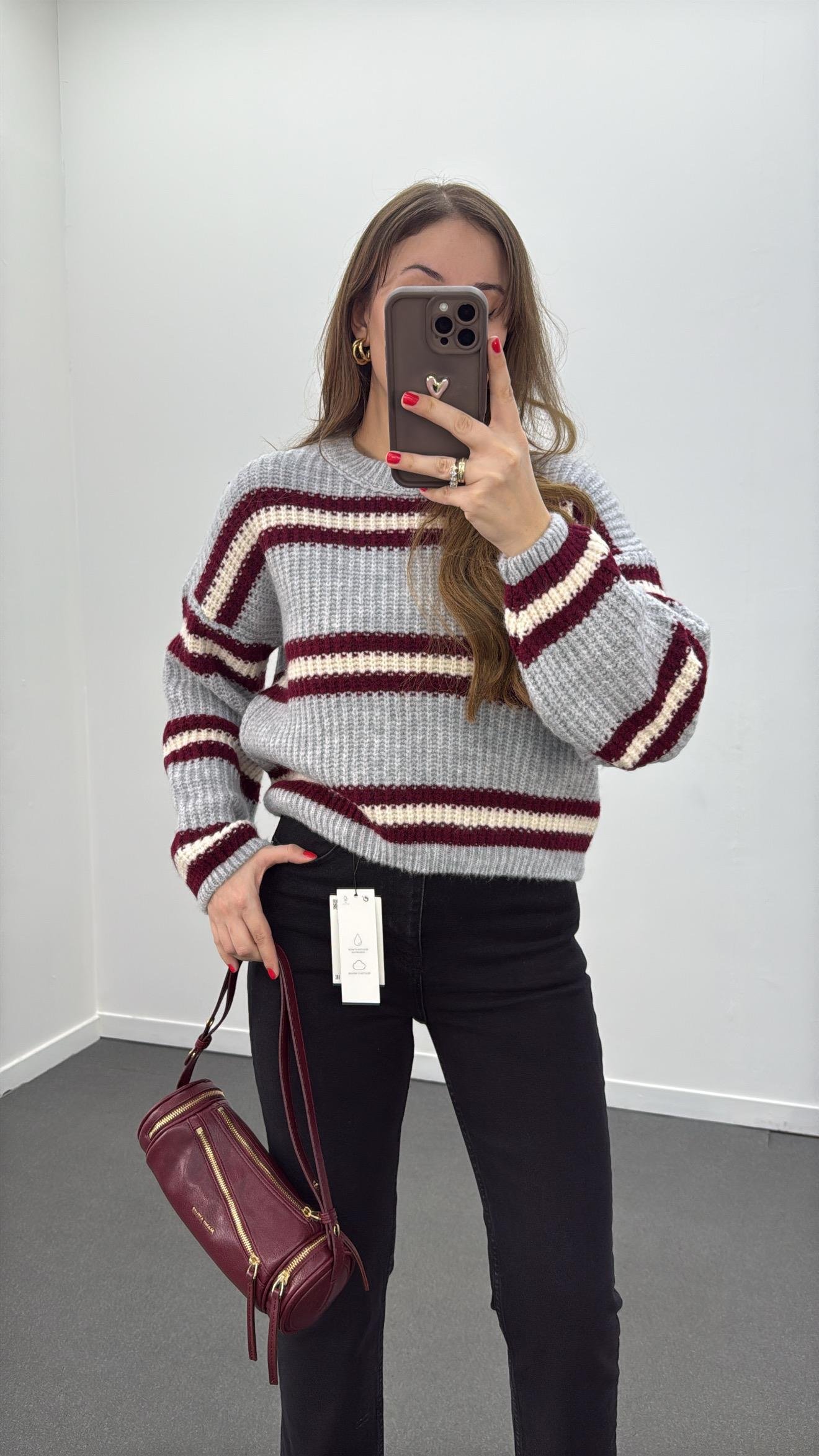 Rosalia Gri Bisiklet Yaka Çizgili Selanik Kazak