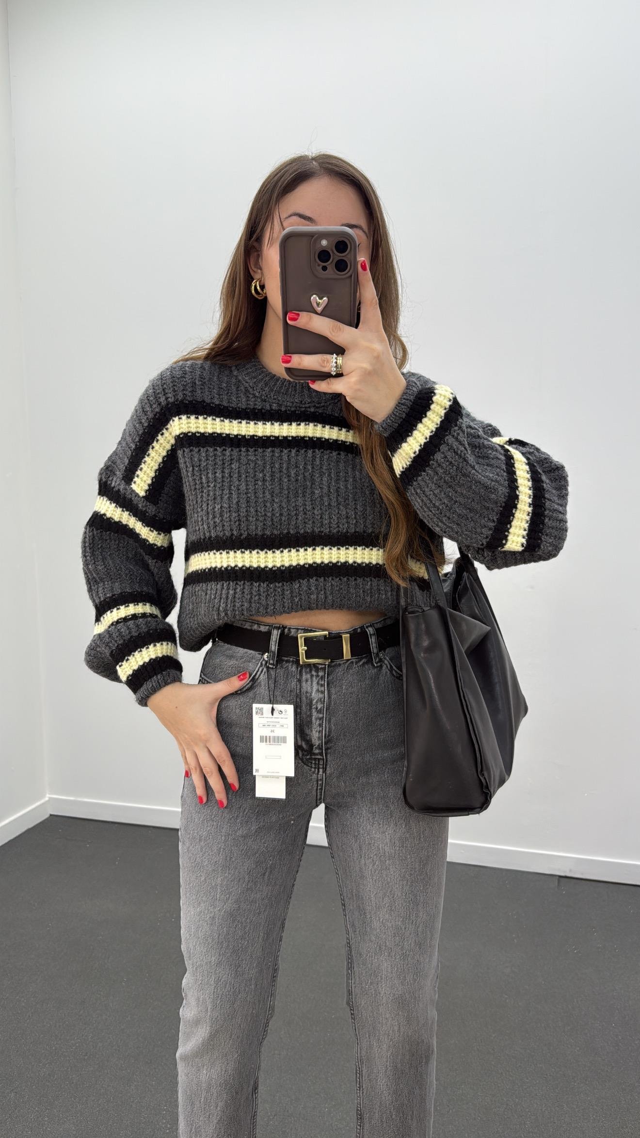 Rosalia Koyu Gri Bisiklet Yaka Çizgili Selanik Kazak