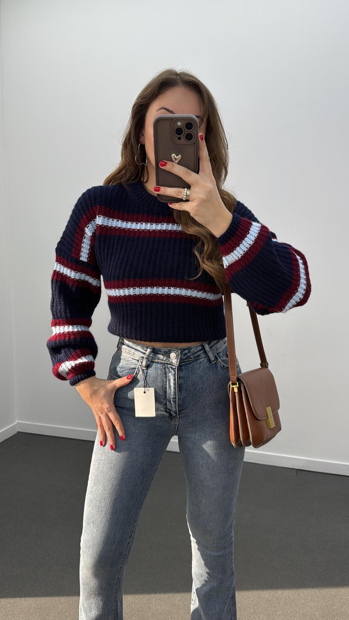 Rosalia Lacivert Bisiklet Yaka Çizgili Selanik Kazak