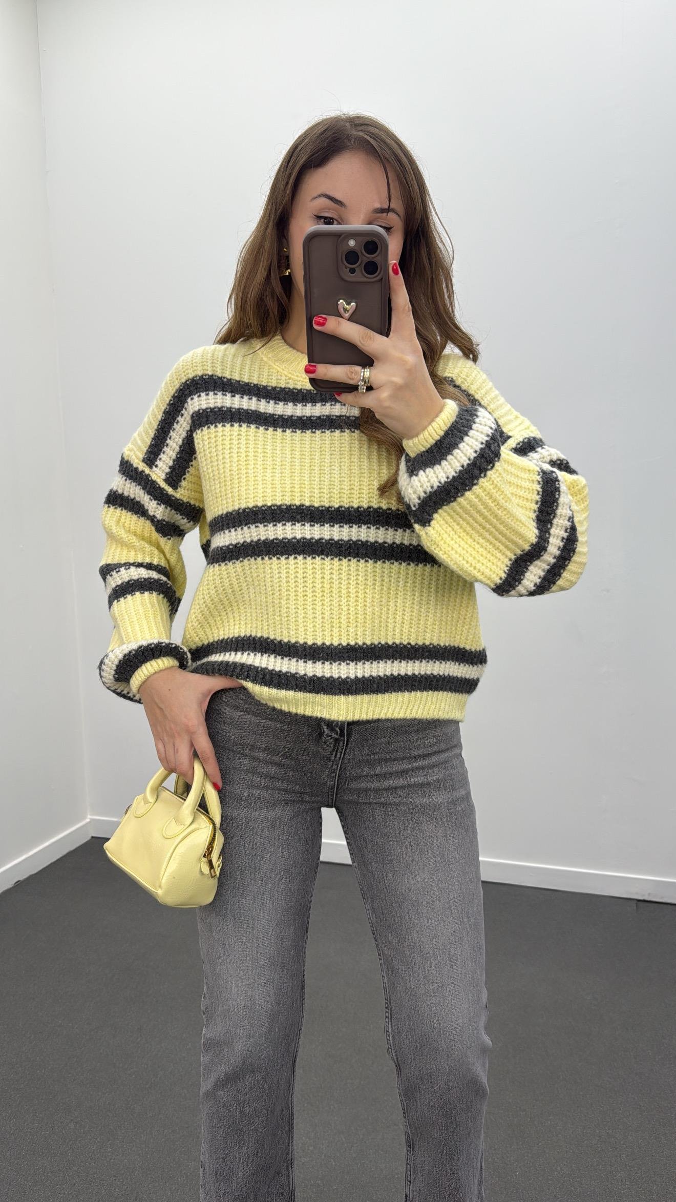 Rosalia Sarı Bisiklet Yaka Çizgili Selanik Kazak