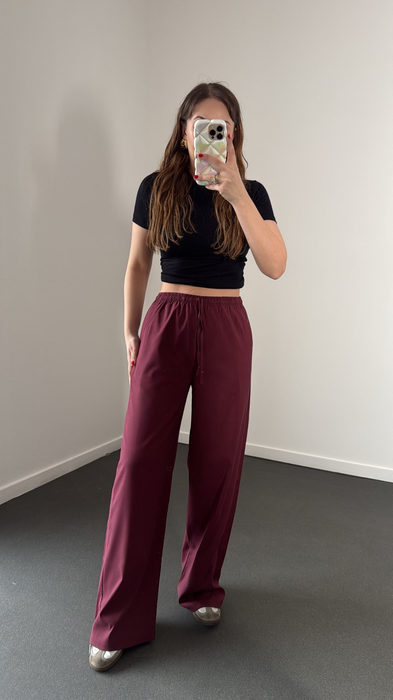 Rosmel Bordo Beli Lastikli Yandan Cepli Pantolon