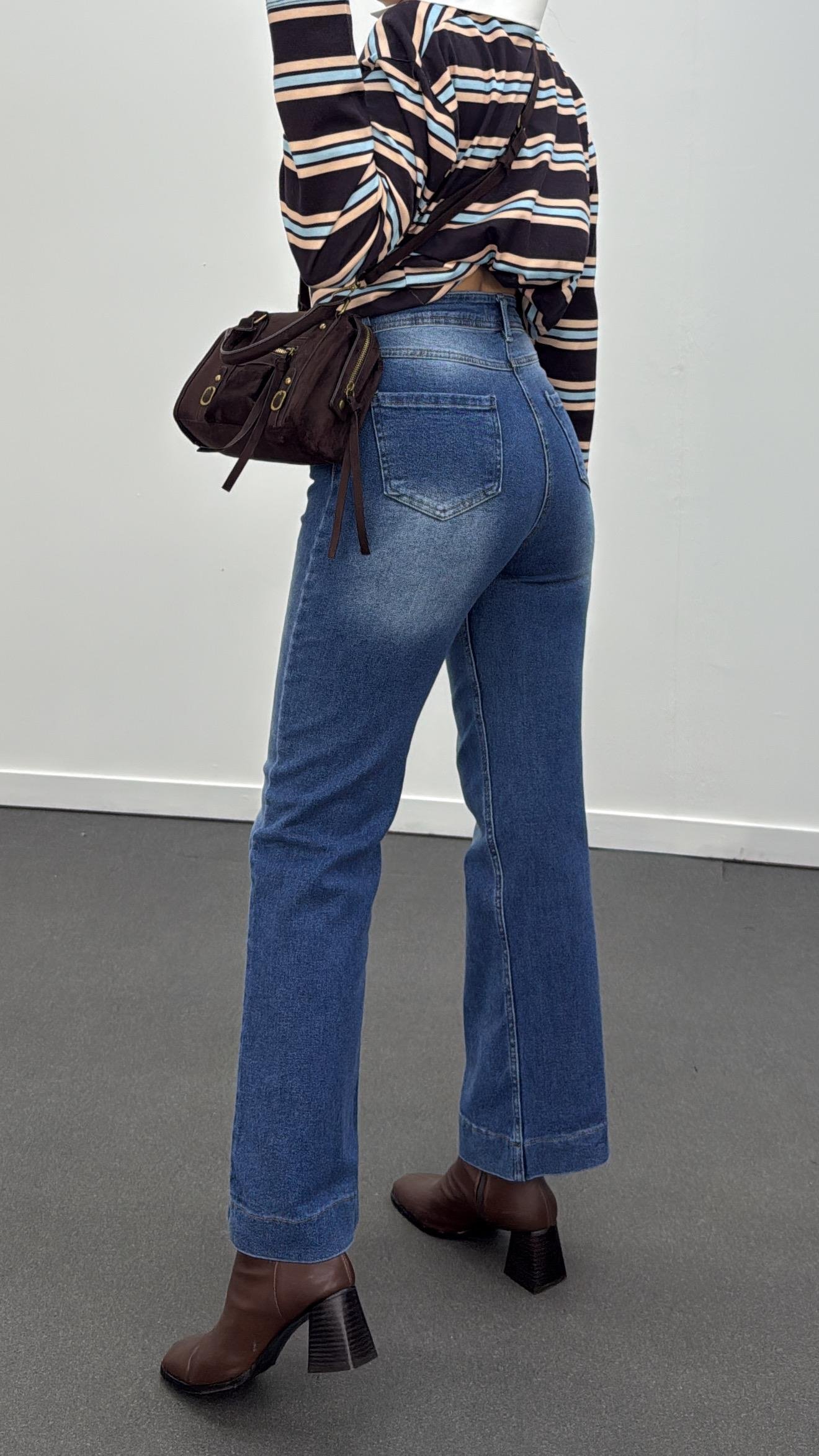 Rotterdam Kot Yıkamalı Ultra Yüksek Bel Likralı Jeans