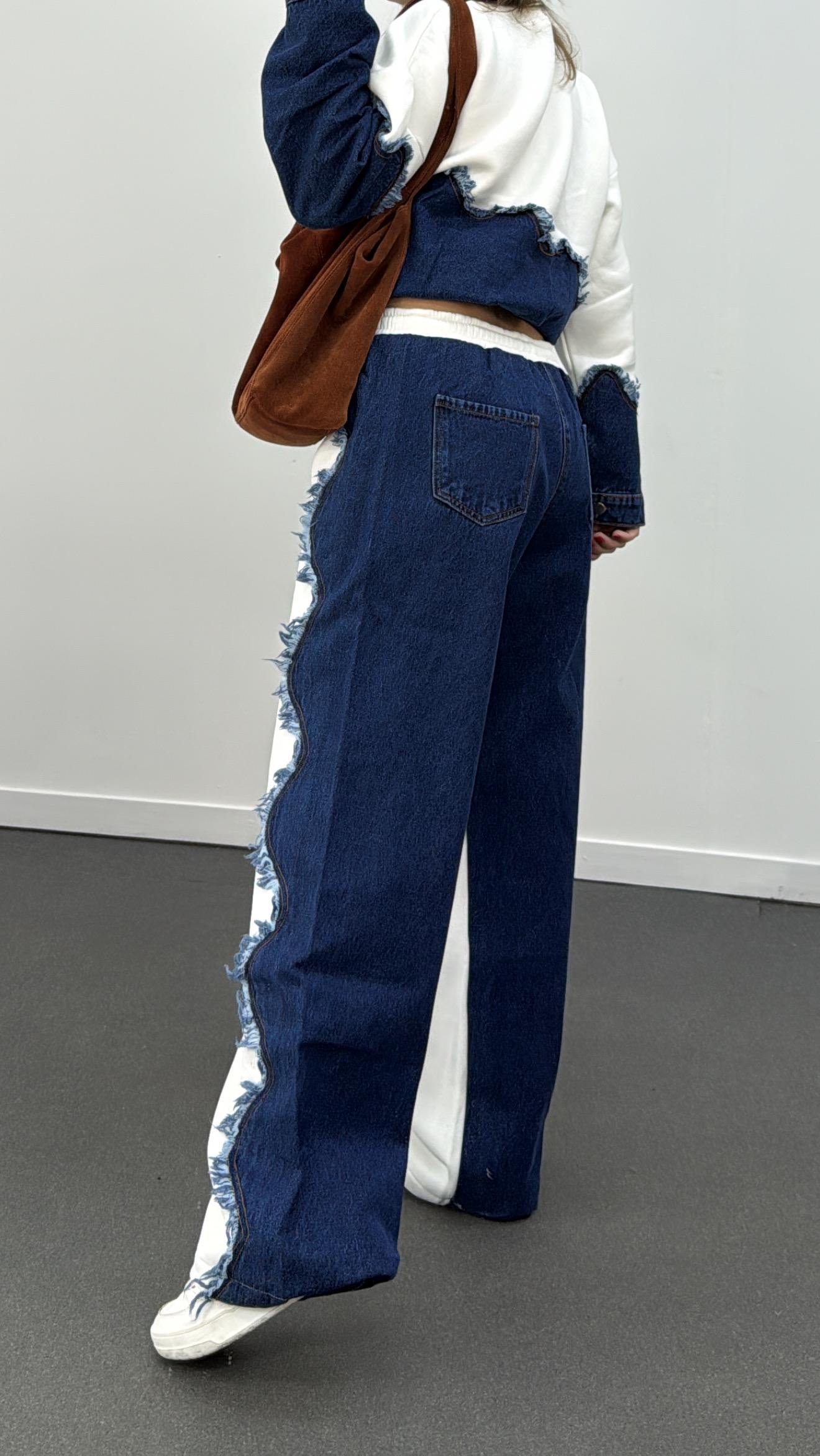 Roya Beyaz Kot Mixli Eşofman Takım