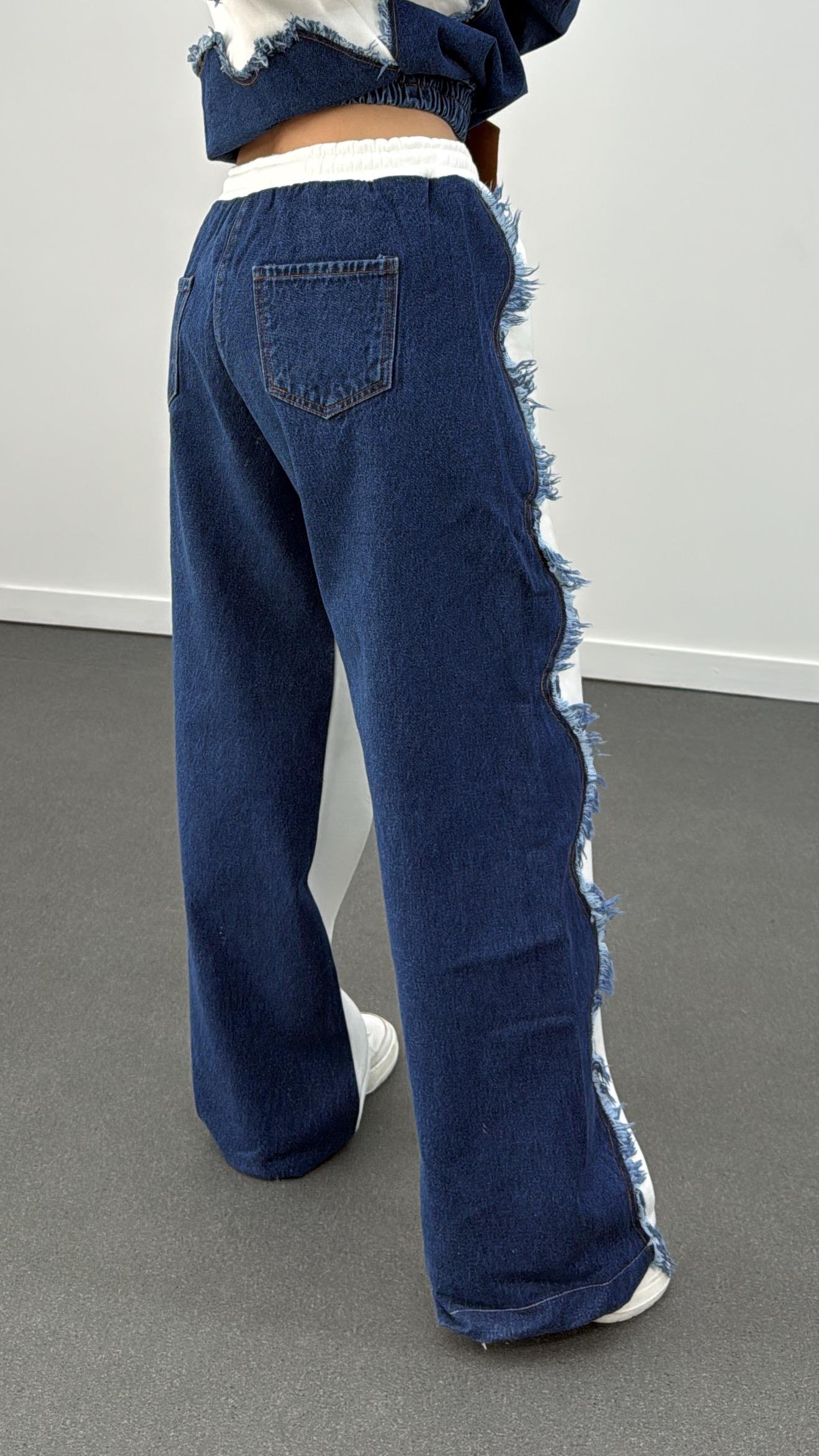 Roya Beyaz Kot Mixli Eşofman Takım