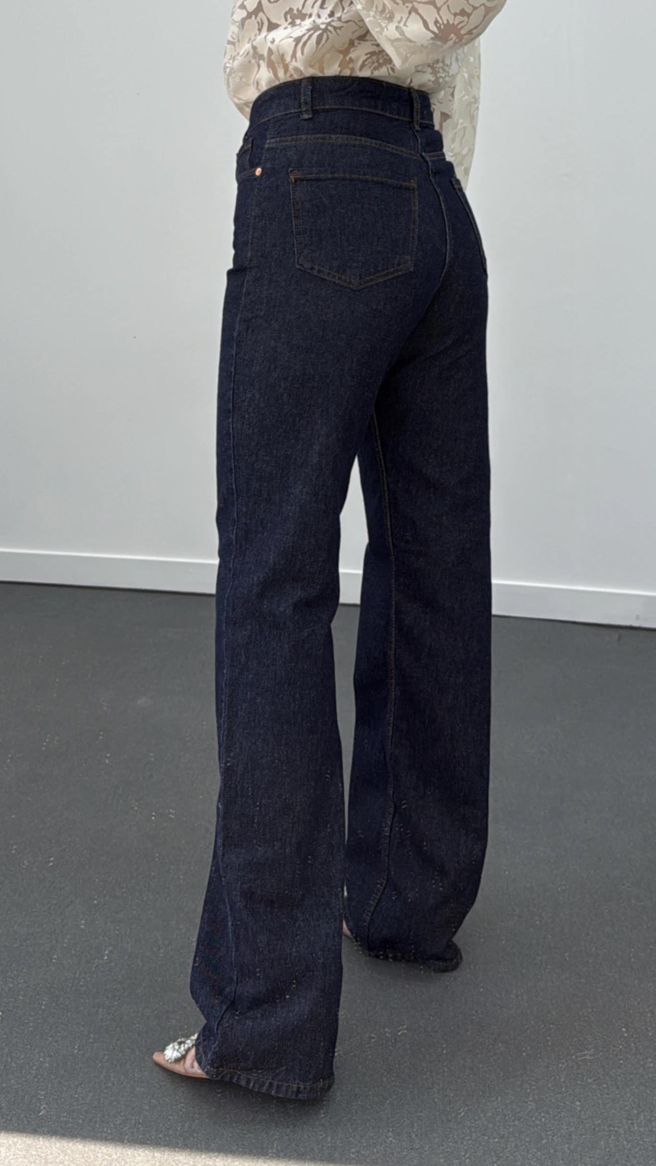 Royale Lacivert Yıkamalı Wide Leg Jeans