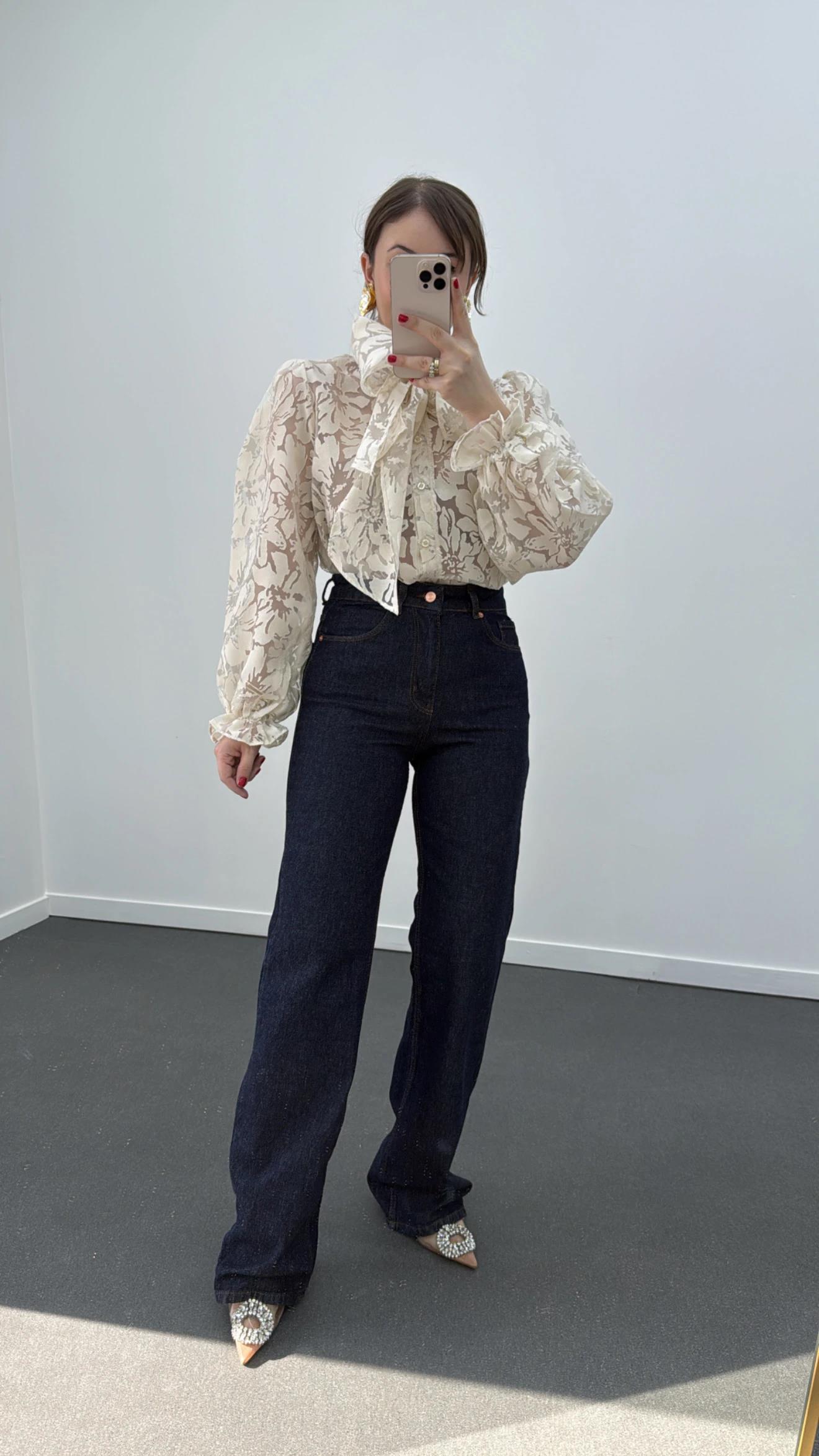 Royale Lacivert Yıkamalı Wide Leg Jeans