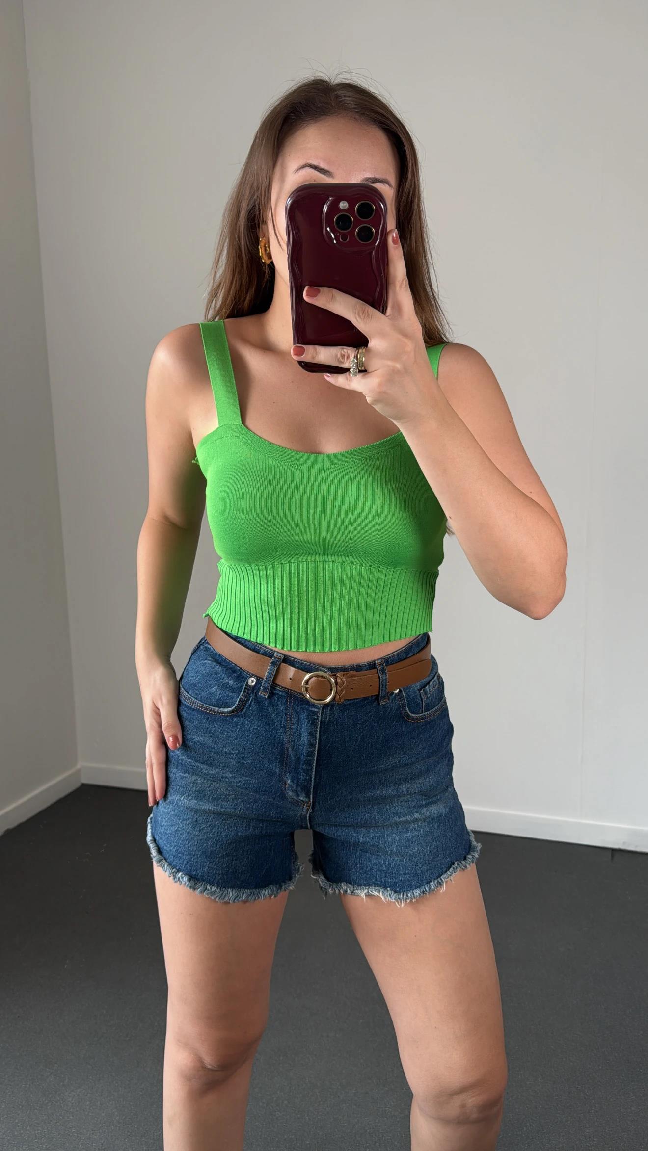 Ruby Yeşil Kalın Askılı Fitilli Atlet