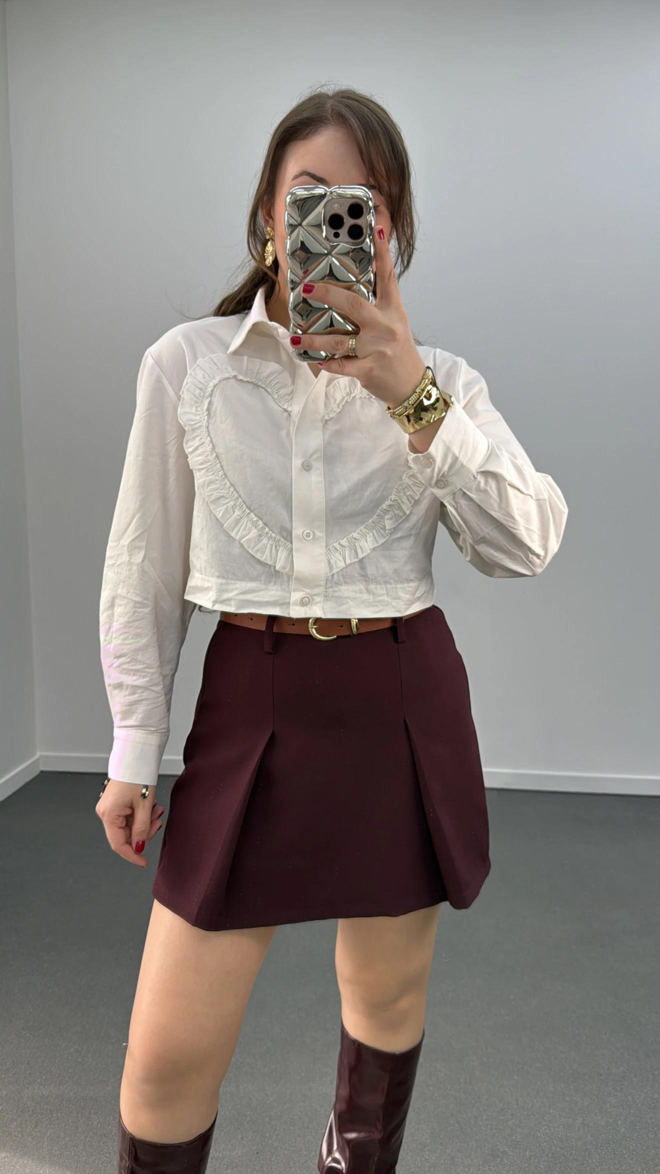 Rupy Beyaz Kalp Fırfır Detaylı Gömlek