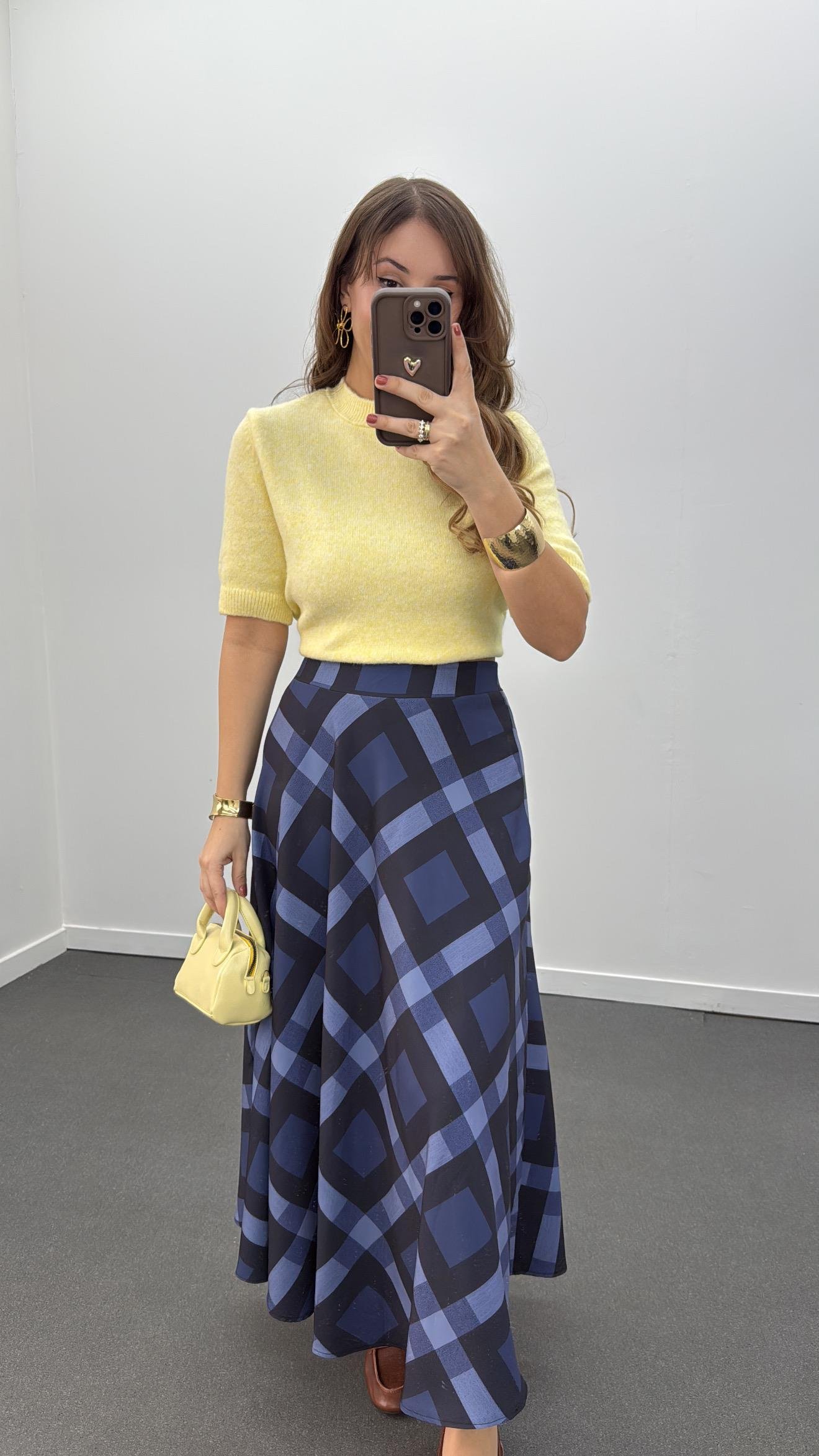 Rylee Mavi Desenli Maxi Kloş Etek