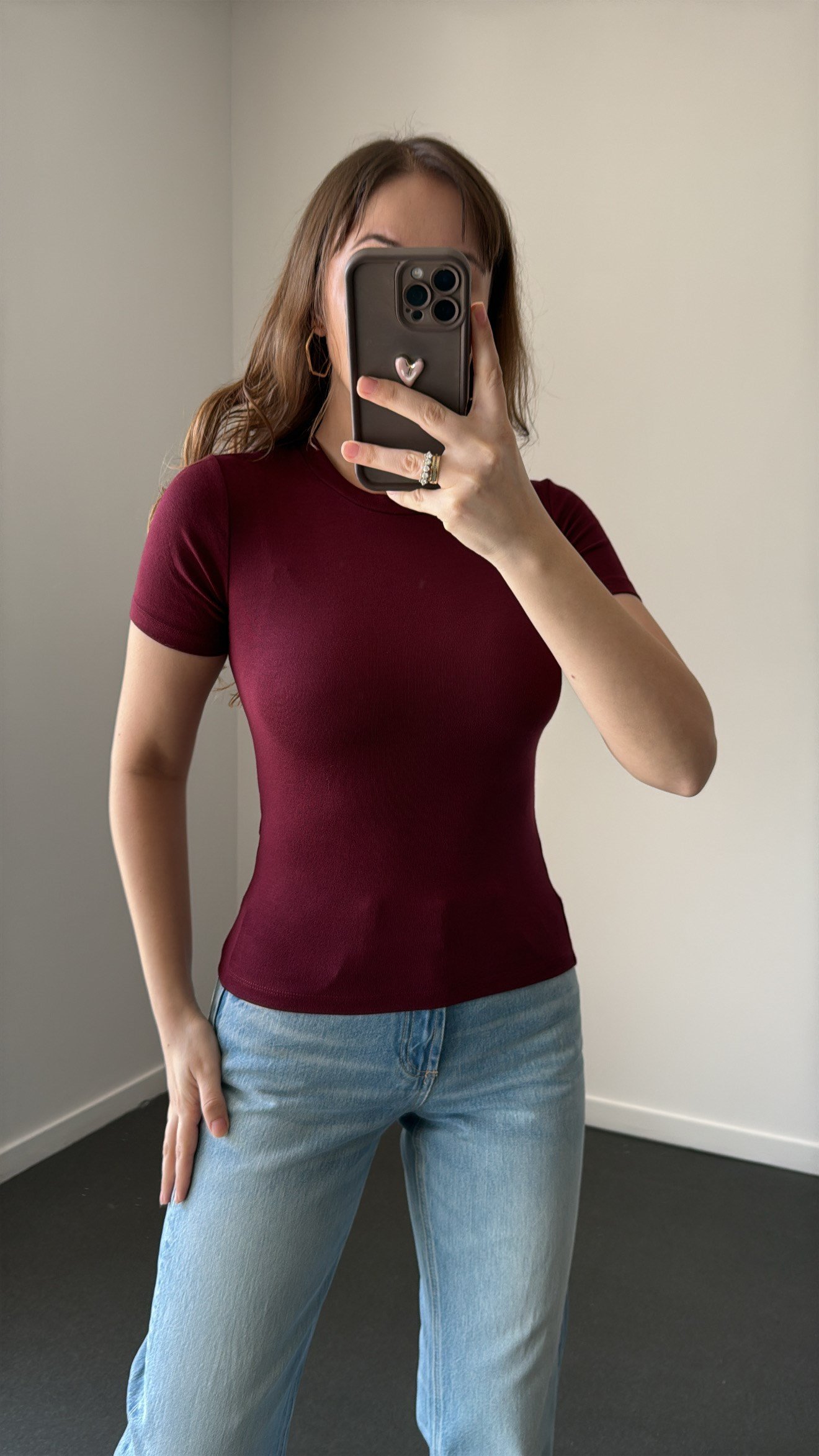 Sahra Bordo Bisiklet Yaka Yumuşak Likralı Body