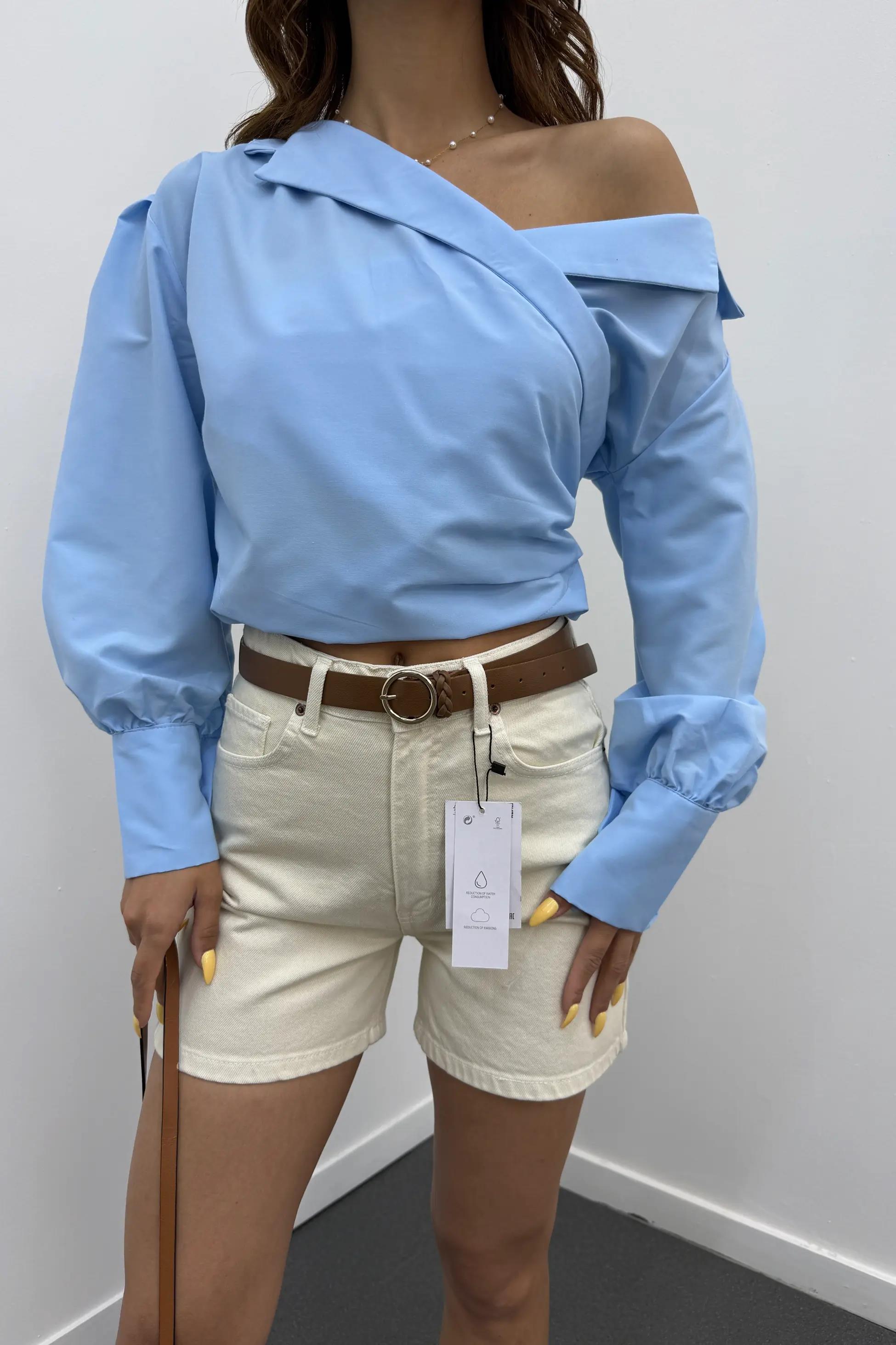 Samira Ekru Yüksel Bel Kot Şort