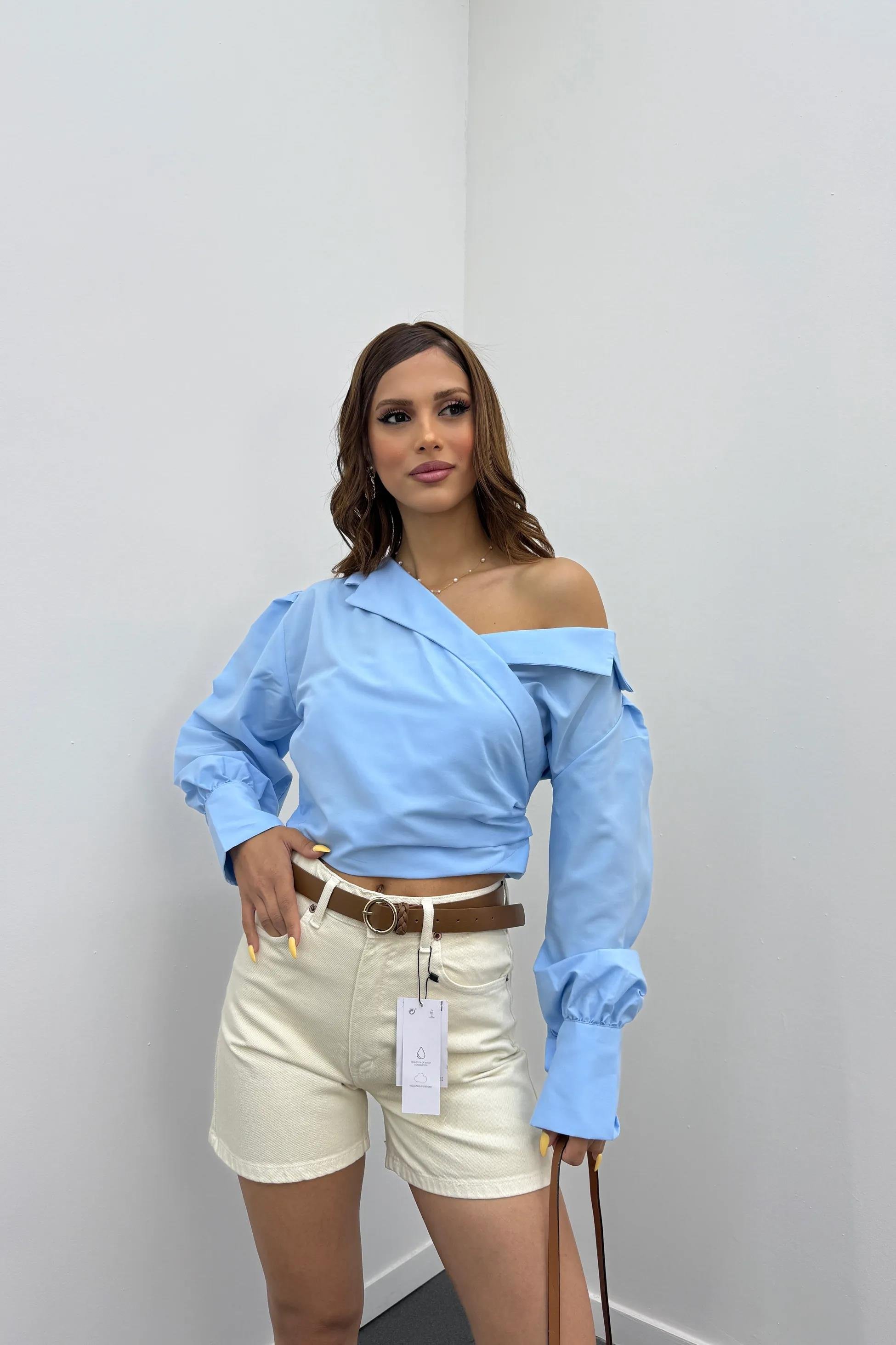 Samira Ekru Yüksel Bel Kot Şort