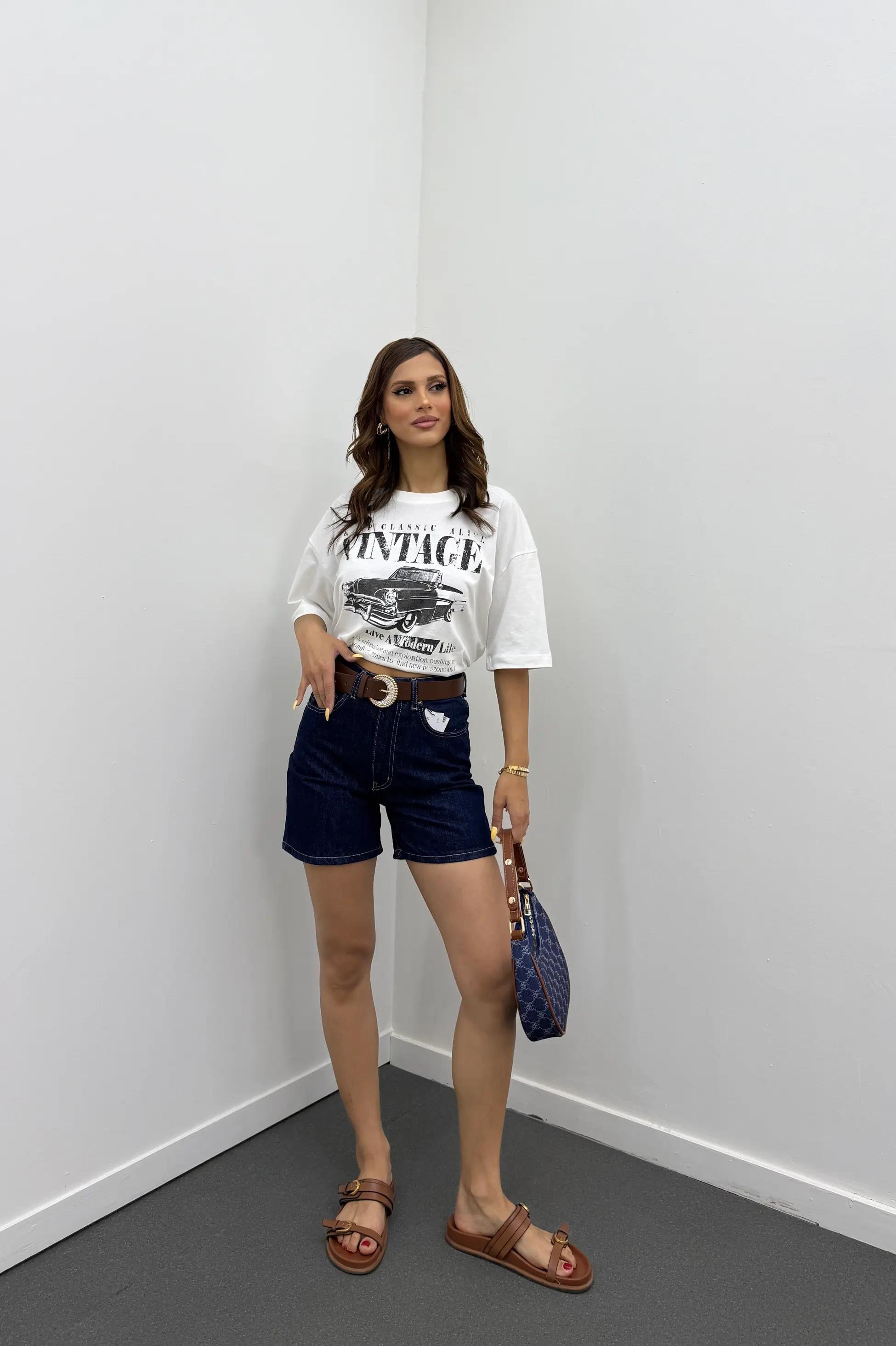 Samira Lacivert Yüksek Bel Kot Şort