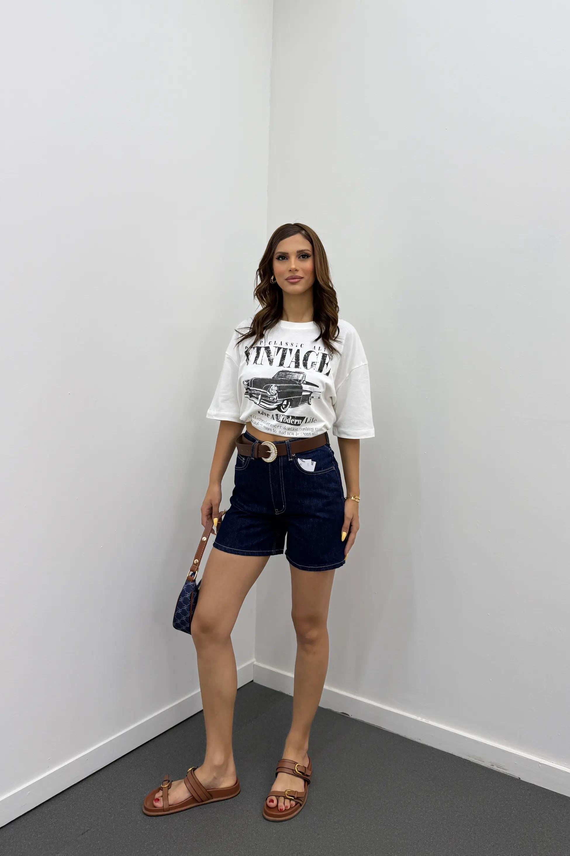 Samira Lacivert Yüksek Bel Kot Şort