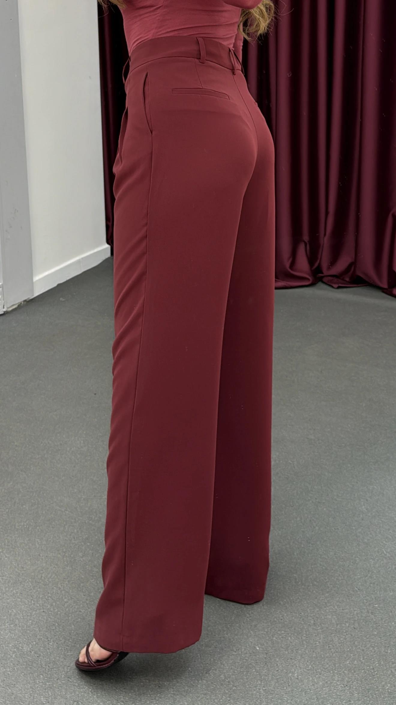 Şanrah Bordo Çift Pileli Palazzo Pantolon