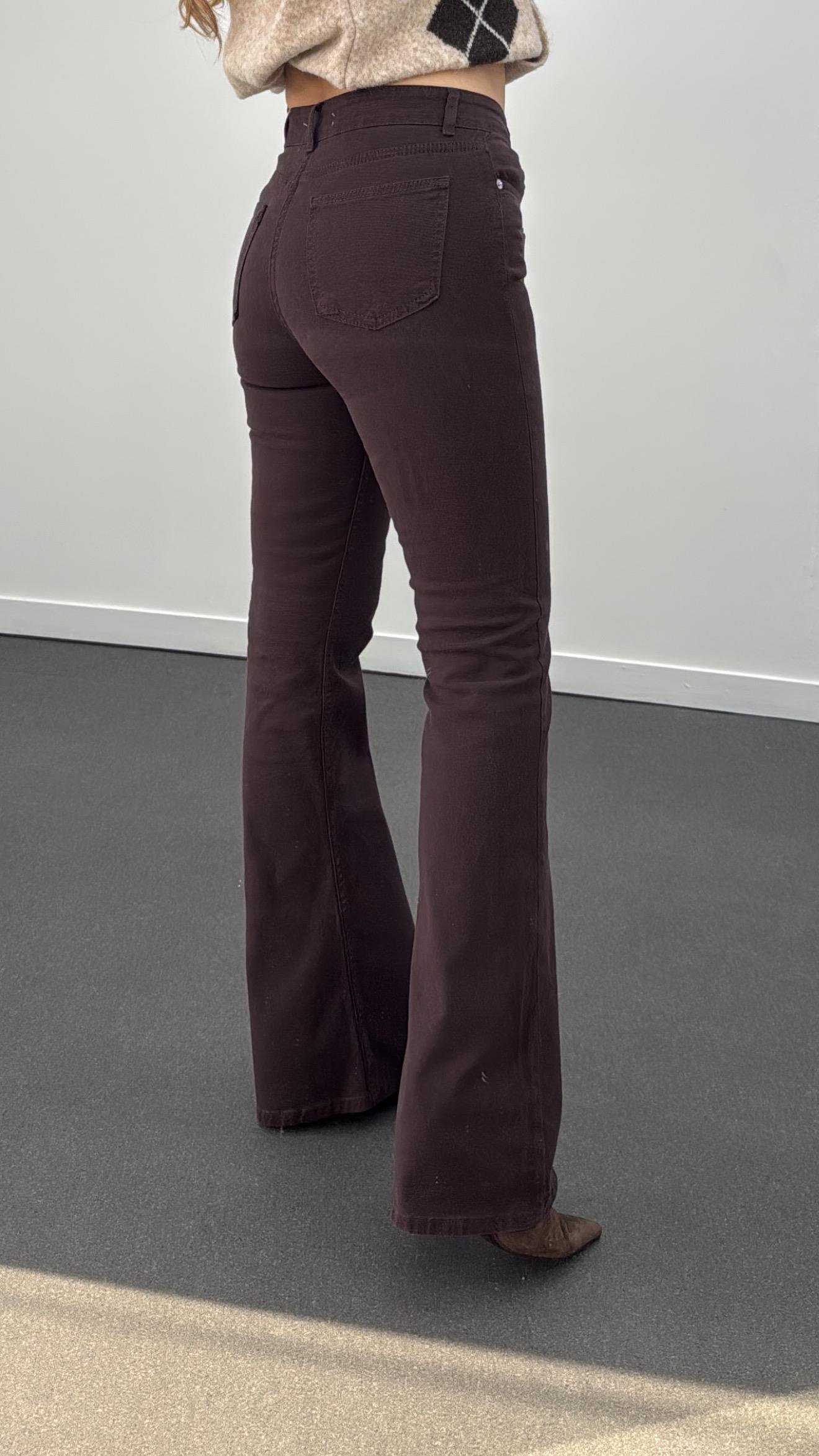 Santorini Çikolata Kahve Yüksek Bel Toparlayıcı Flare Jeans