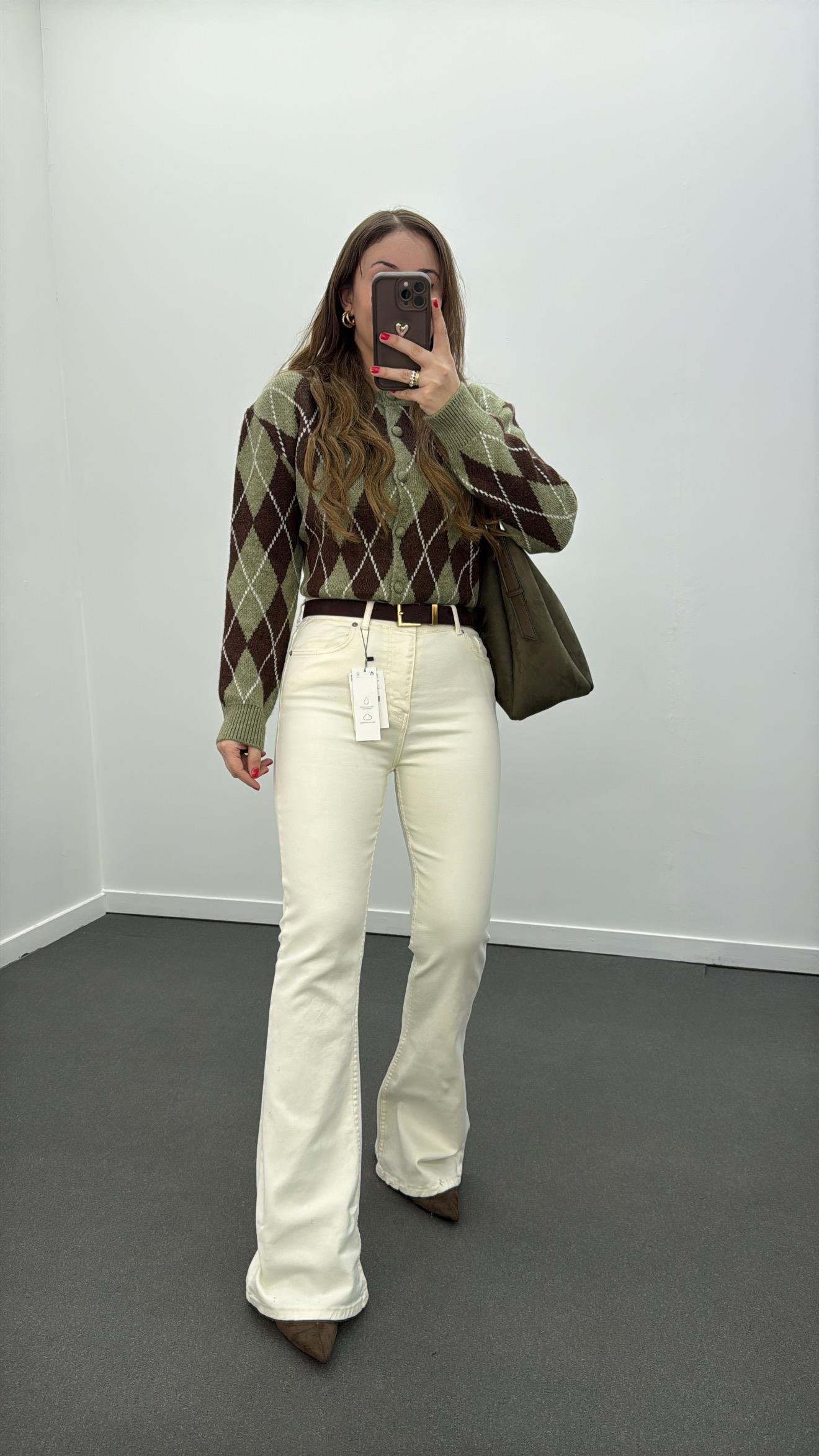 Santorini Krem Yüksek Bel Toparlayıcı Flare Jeans