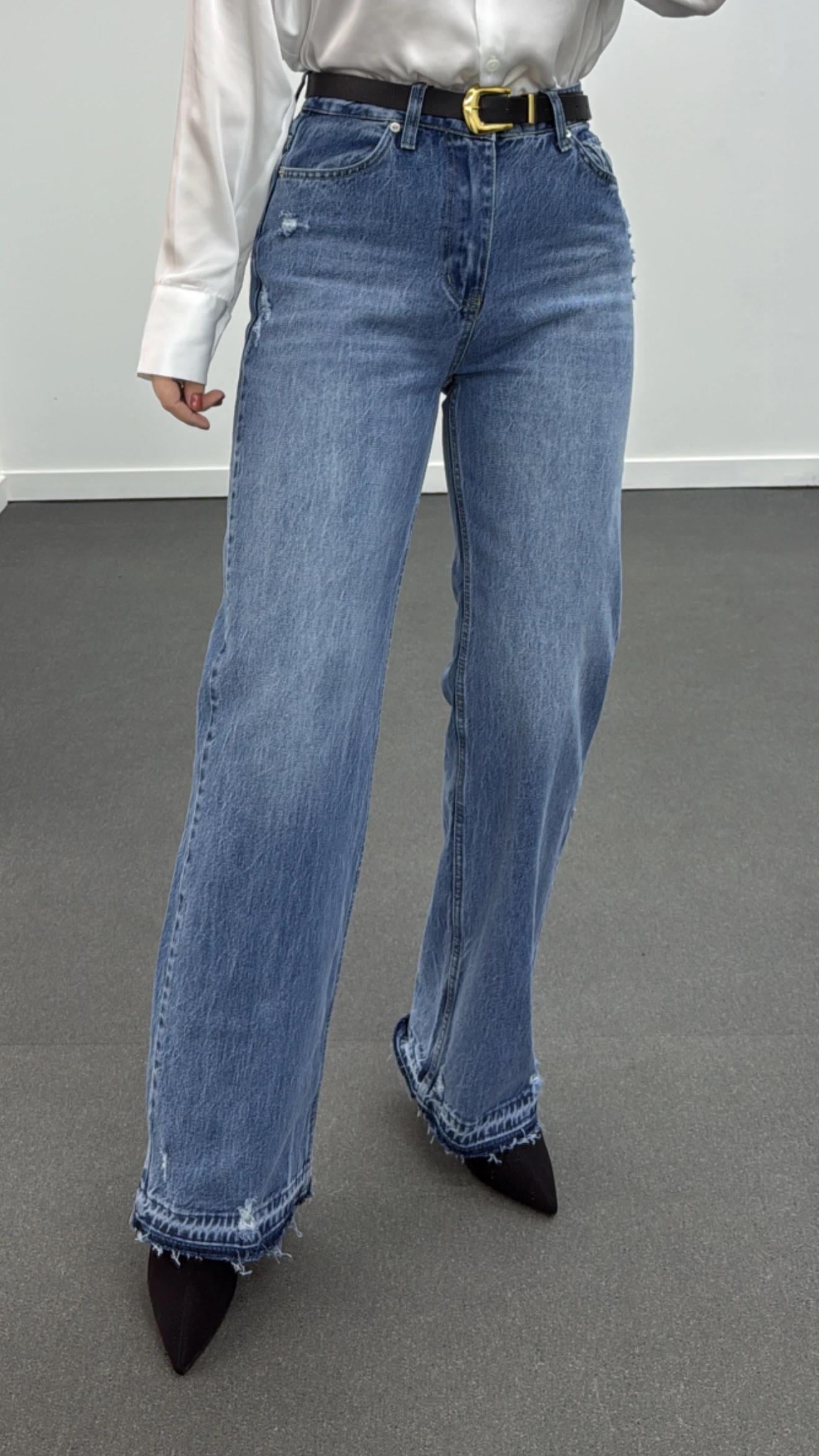 Santos Kot Yıkamalı Straight Wide Leg Jeans