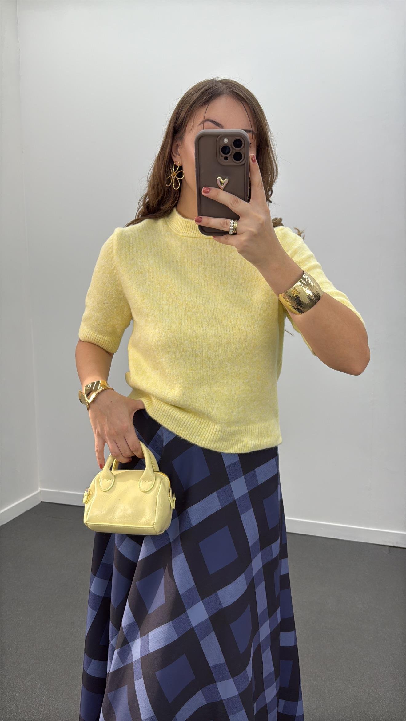 Sarina Sarı Bisiklet Yaka Yarım Kol Triko