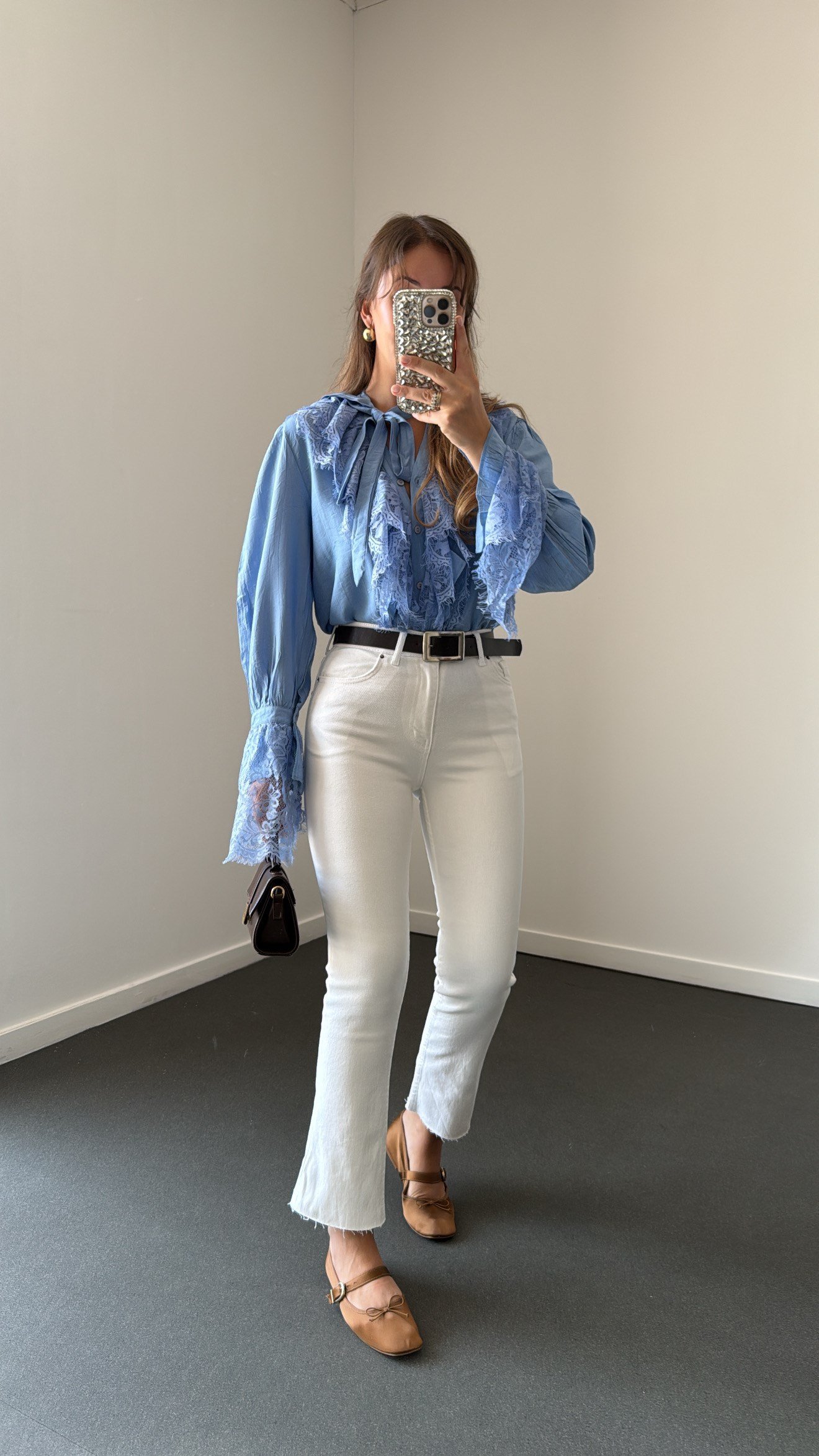 Scarlet Beyaz Likralı Crop Flare Jeans