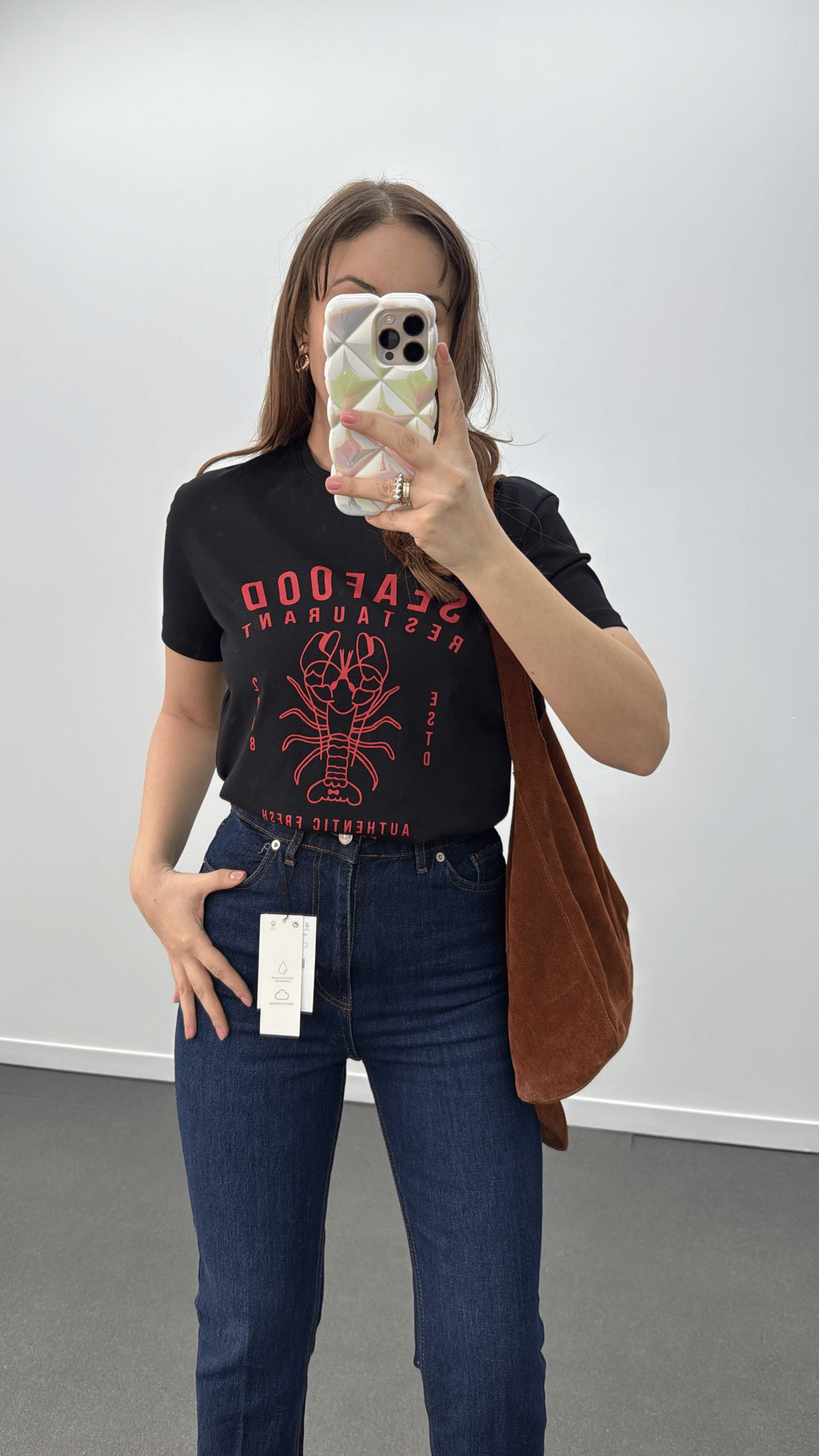 Seafood Siyah Kırmızı Yazı Baskılı Tshirt