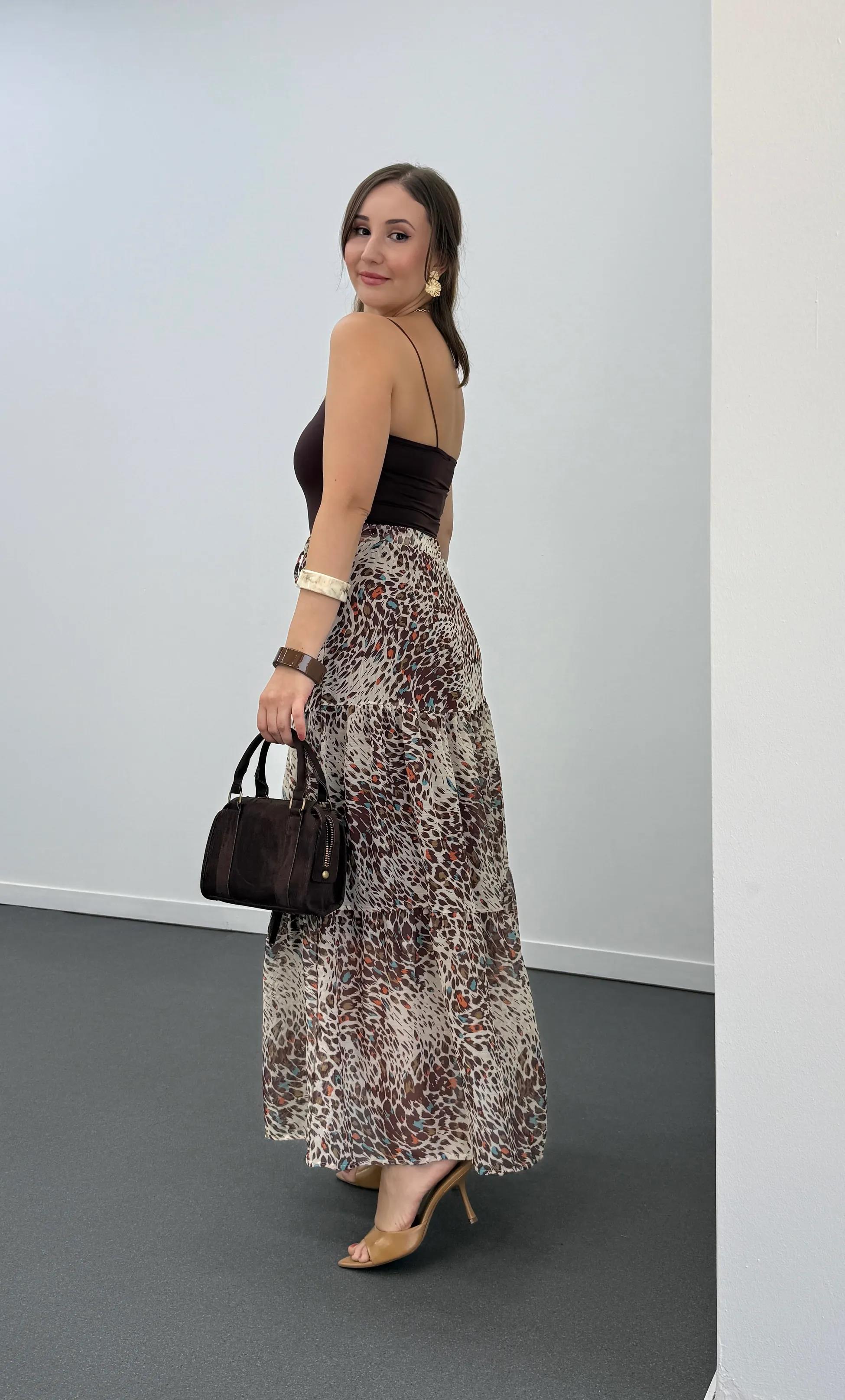 Selis Leopar Desenli Şifon Maxi Etek
