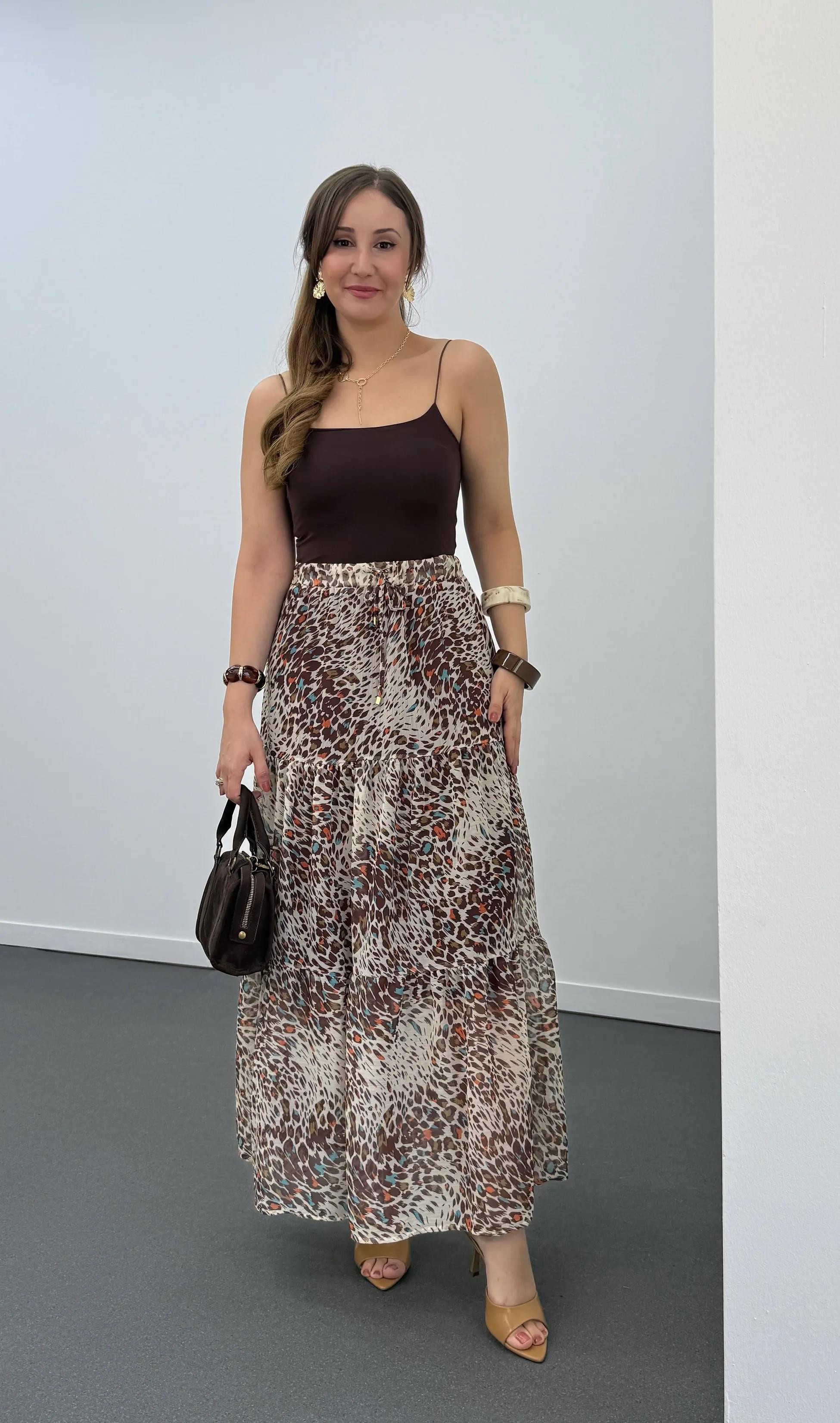 Selis Leopar Desenli Şifon Maxi Etek