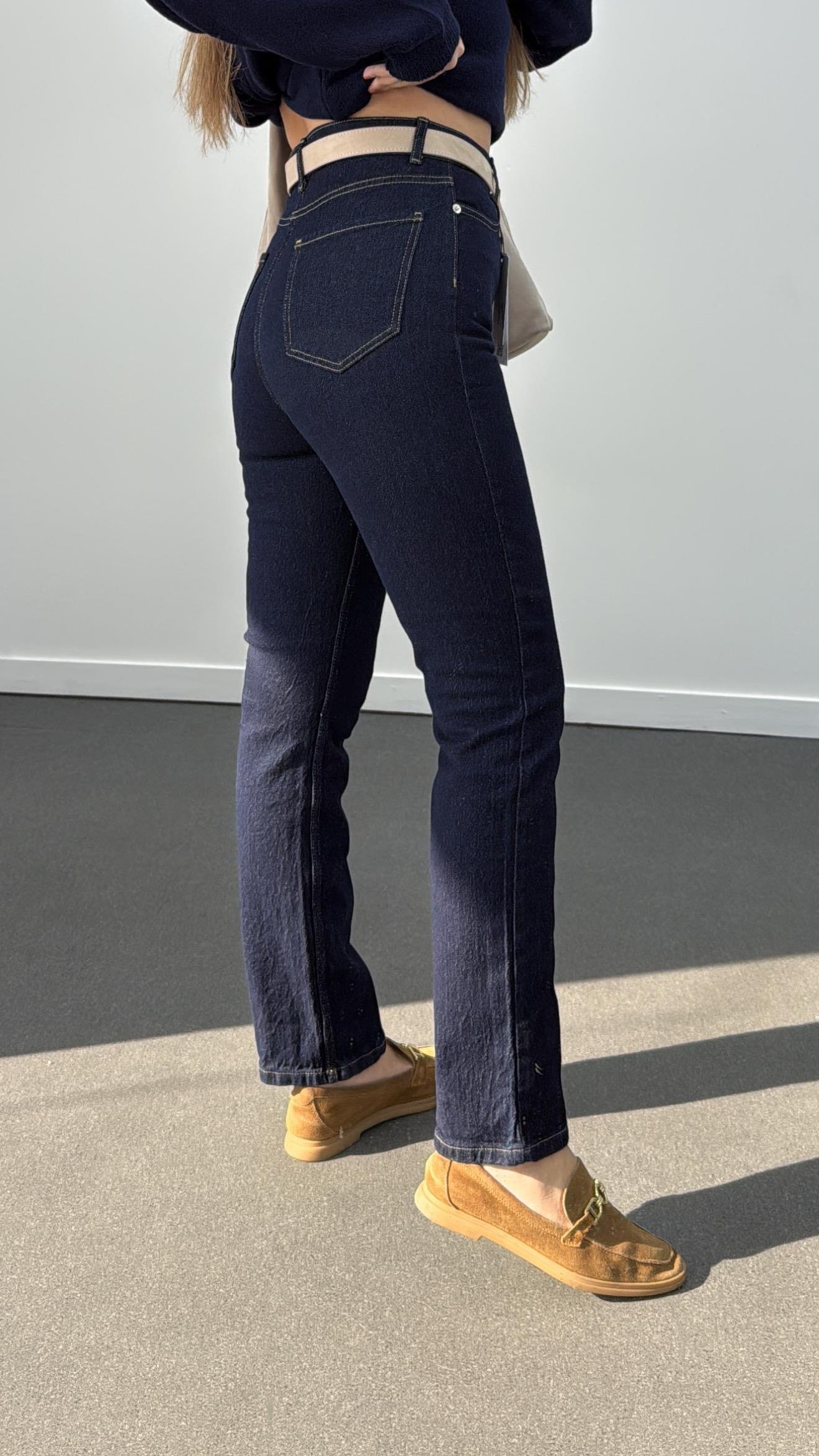 Seul Dark Blue Süper Yüksek Bel Boyfit Jeans