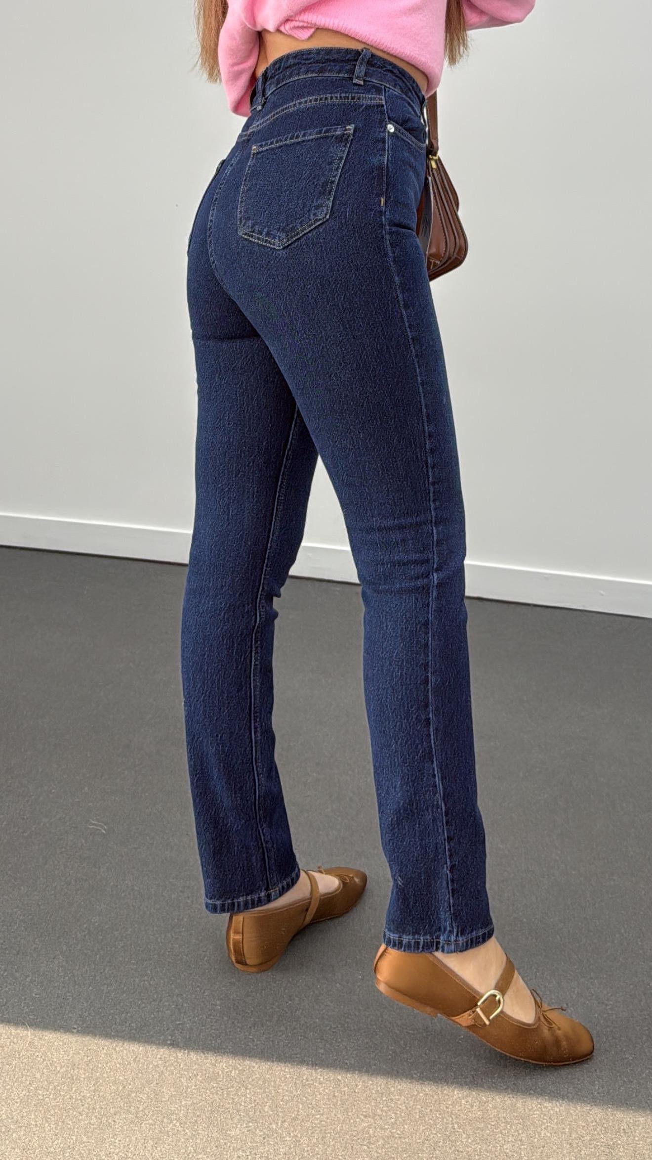 Seul Koyu Kot Süper Yüksel Bel Boyfit Jeans