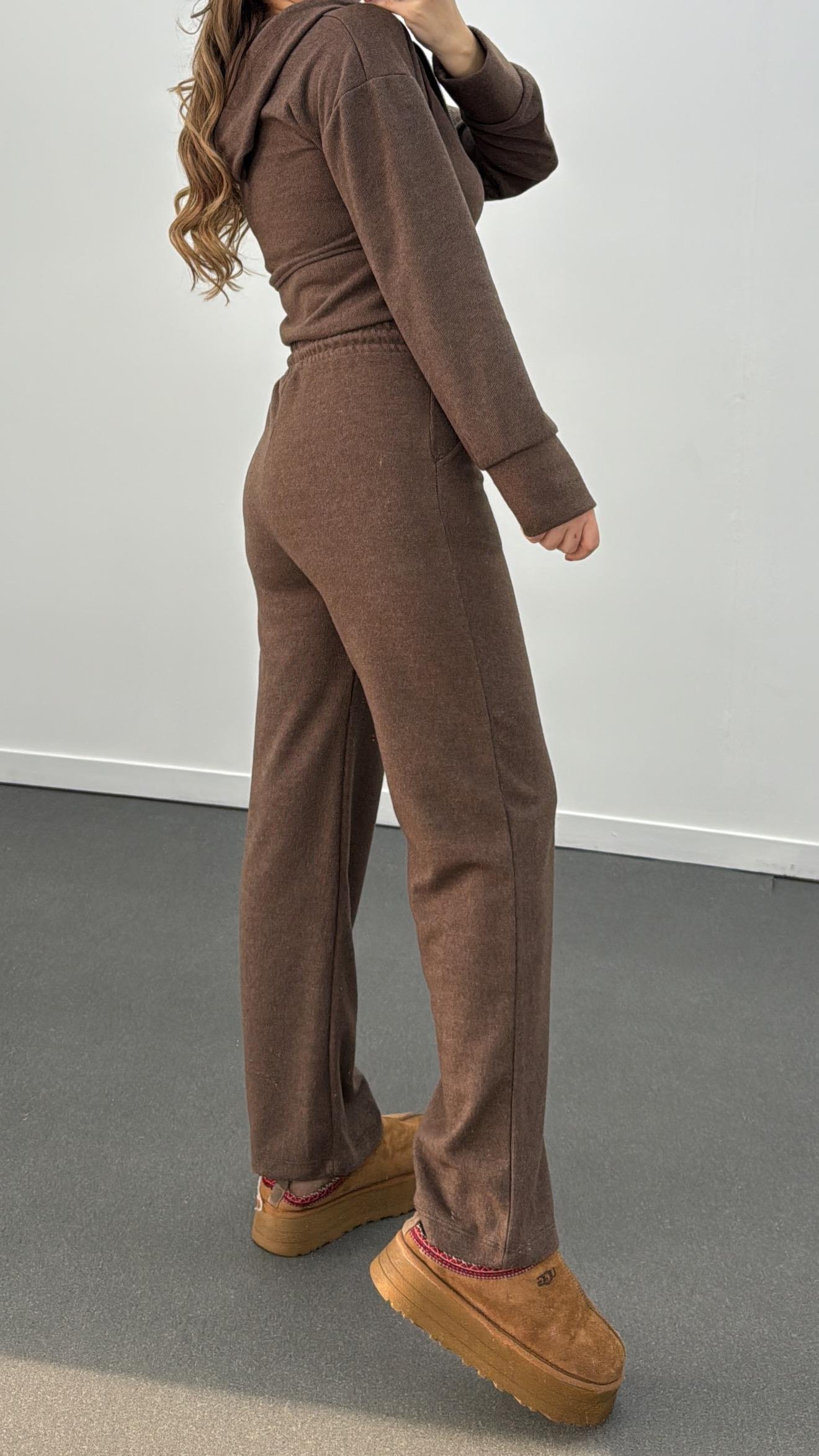 Sheila Kahverengi Selanik Crop Hırka Ve Eşofman Takımı