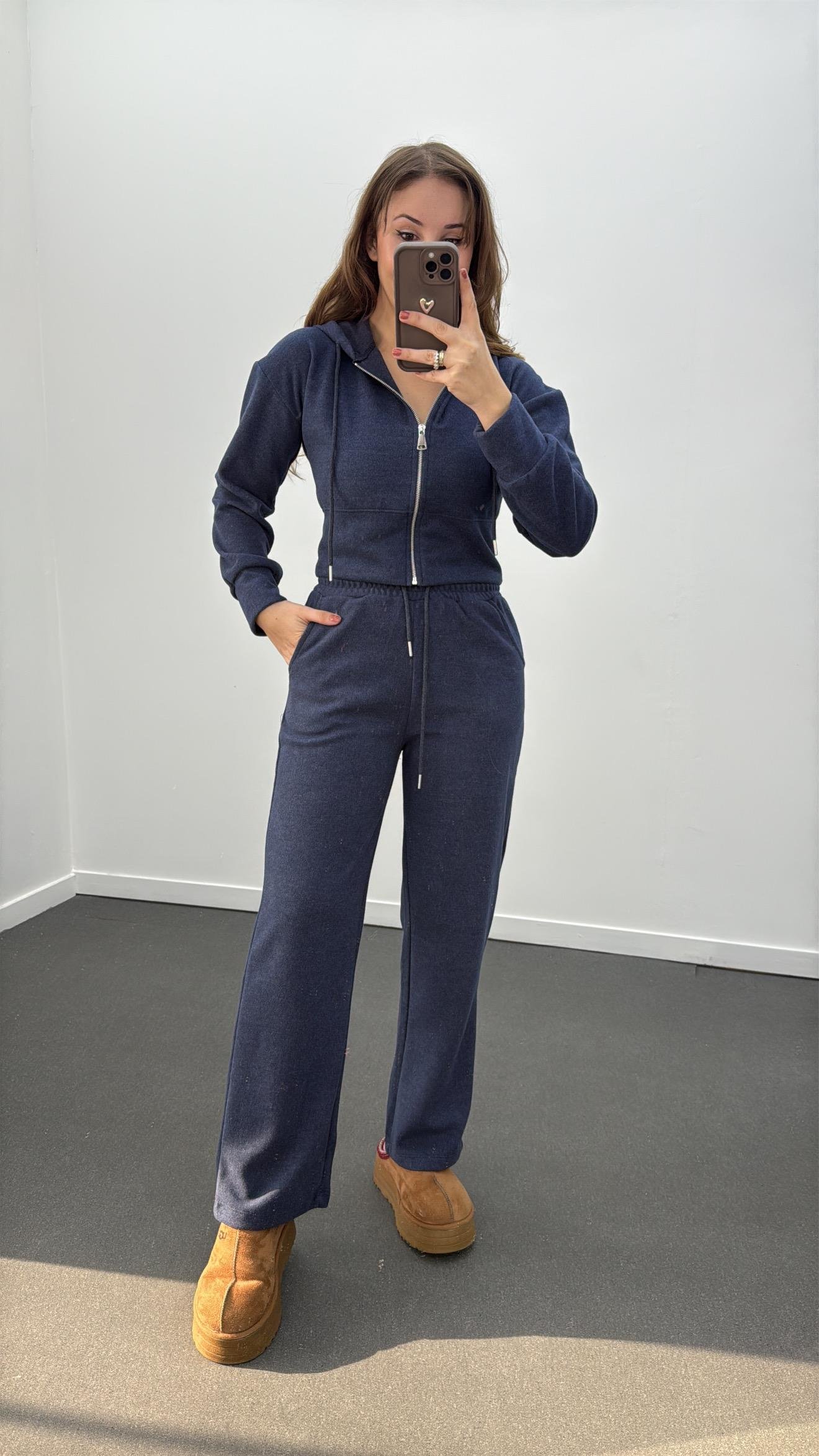 Sheila Lacivert Selanik Crop Hırka Ve Eşofman Takımı