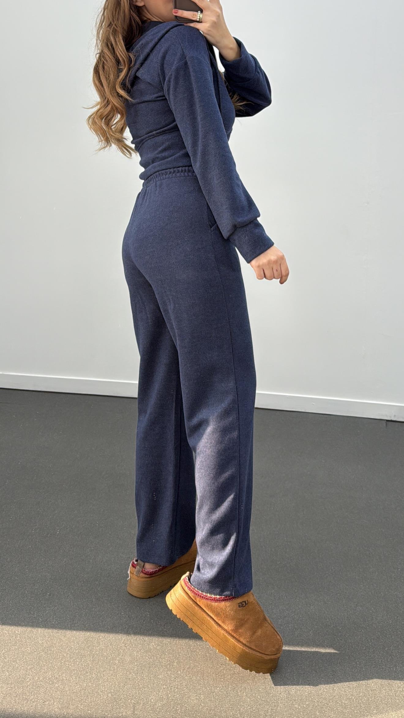 Sheila Lacivert Selanik Crop Hırka Ve Eşofman Takımı