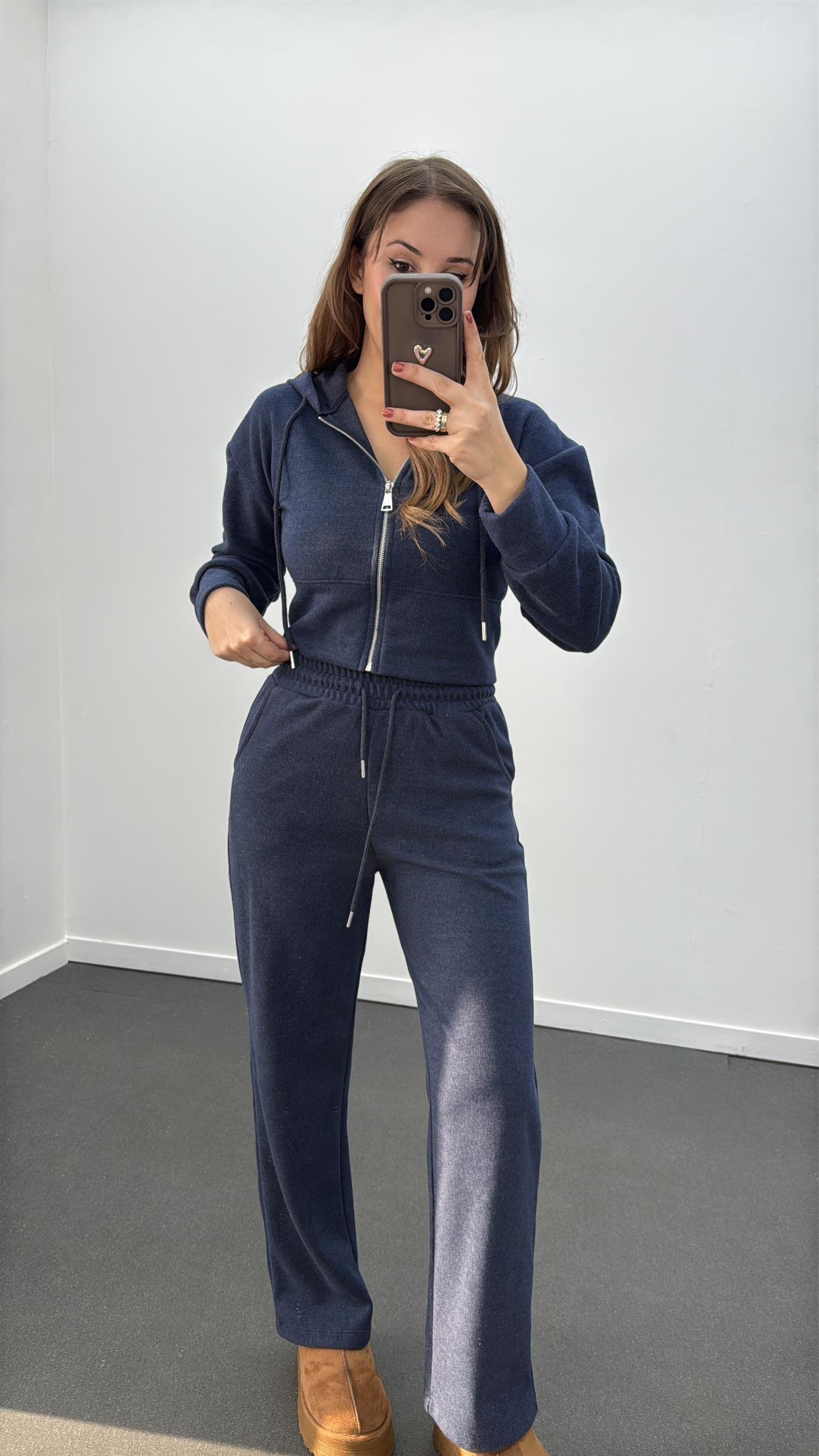 Sheila Lacivert Selanik Crop Hırka Ve Eşofman Takımı