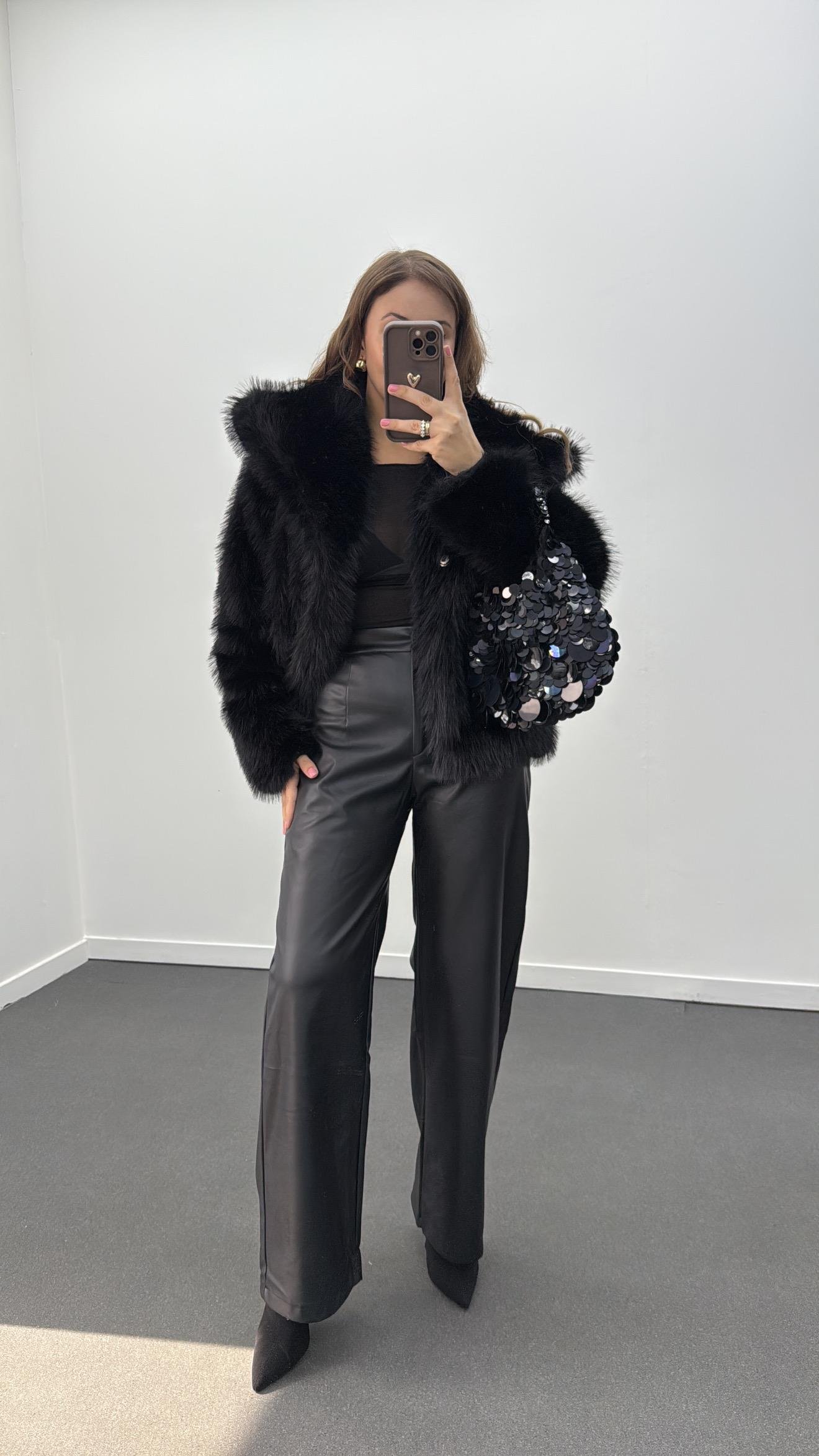 Silvia Siyah Deri Palazzo Pantolon