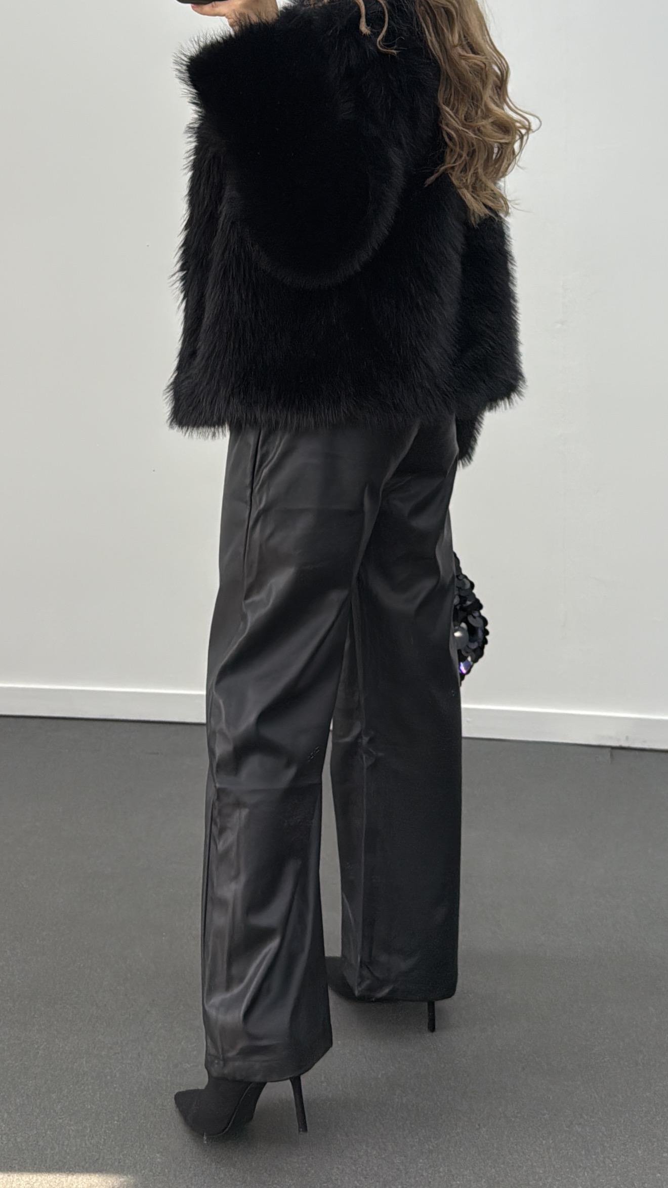 Silvia Siyah Deri Palazzo Pantolon