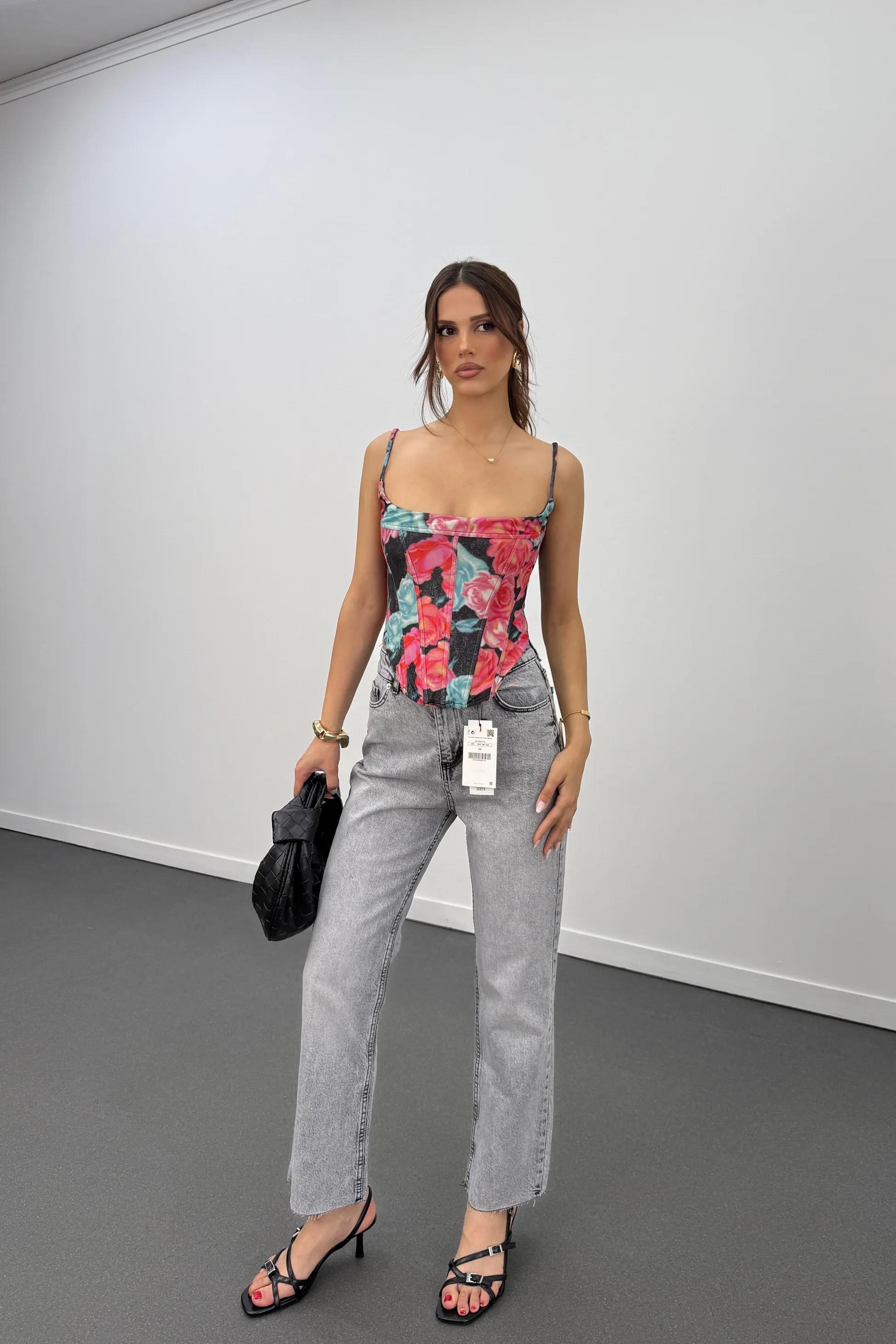 Simce Çiçek Desenli Korse Büstiyer