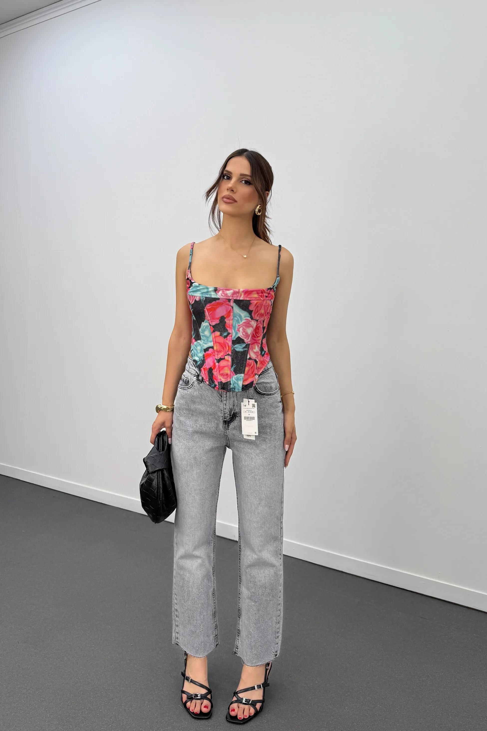 Simce Çiçek Desenli Korse Büstiyer