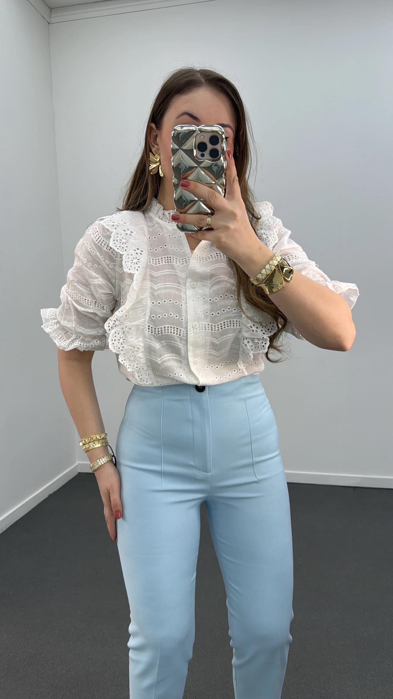 Simran Bebe Mavisi Pensli Kumaş Pantolon