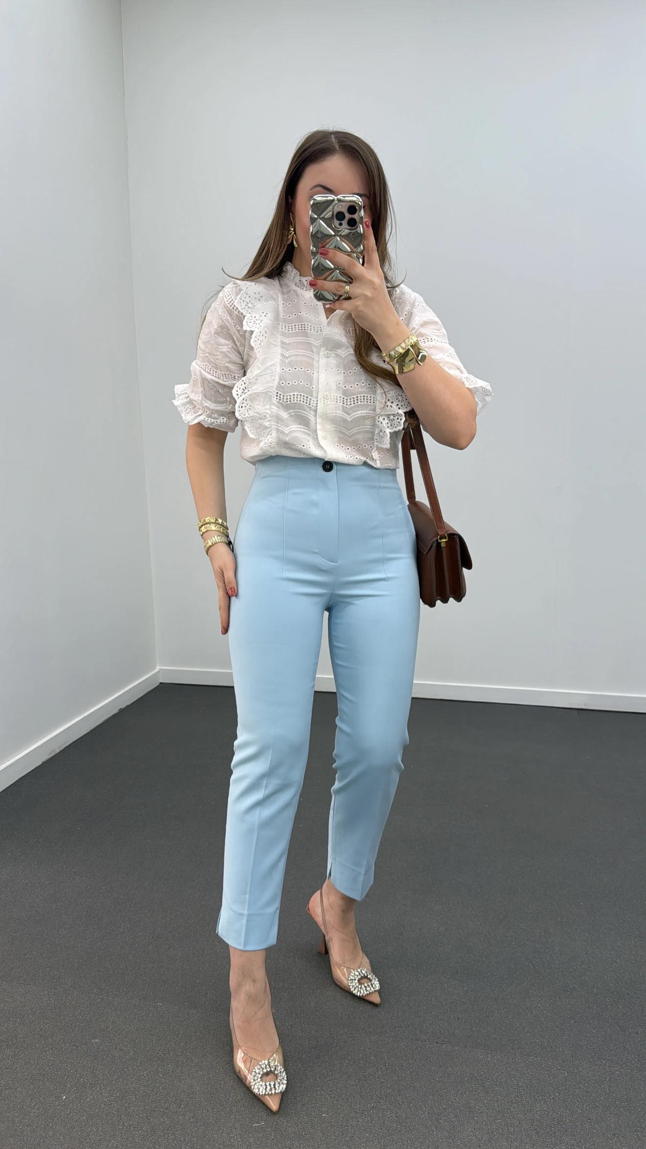 Simran Bebe Mavisi Pensli Kumaş Pantolon