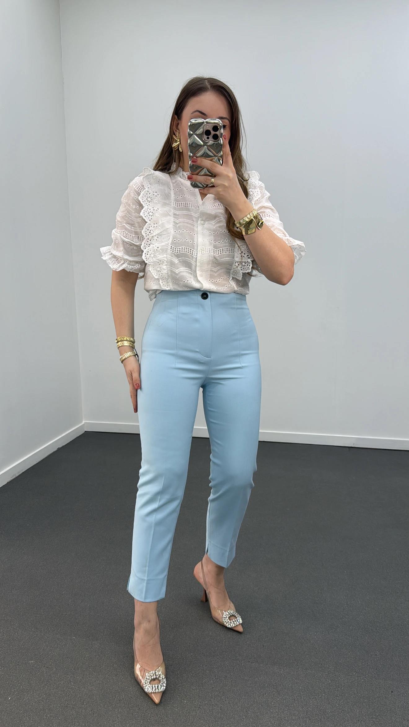 Simran Bebe Mavisi Pensli Kumaş Pantolon