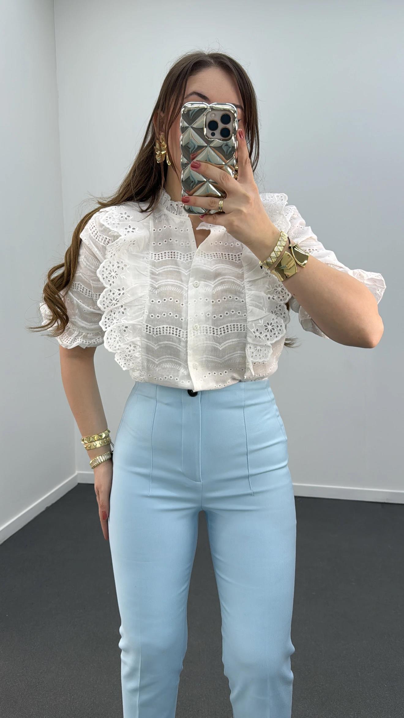 Simran Bebe Mavisi Pensli Kumaş Pantolon