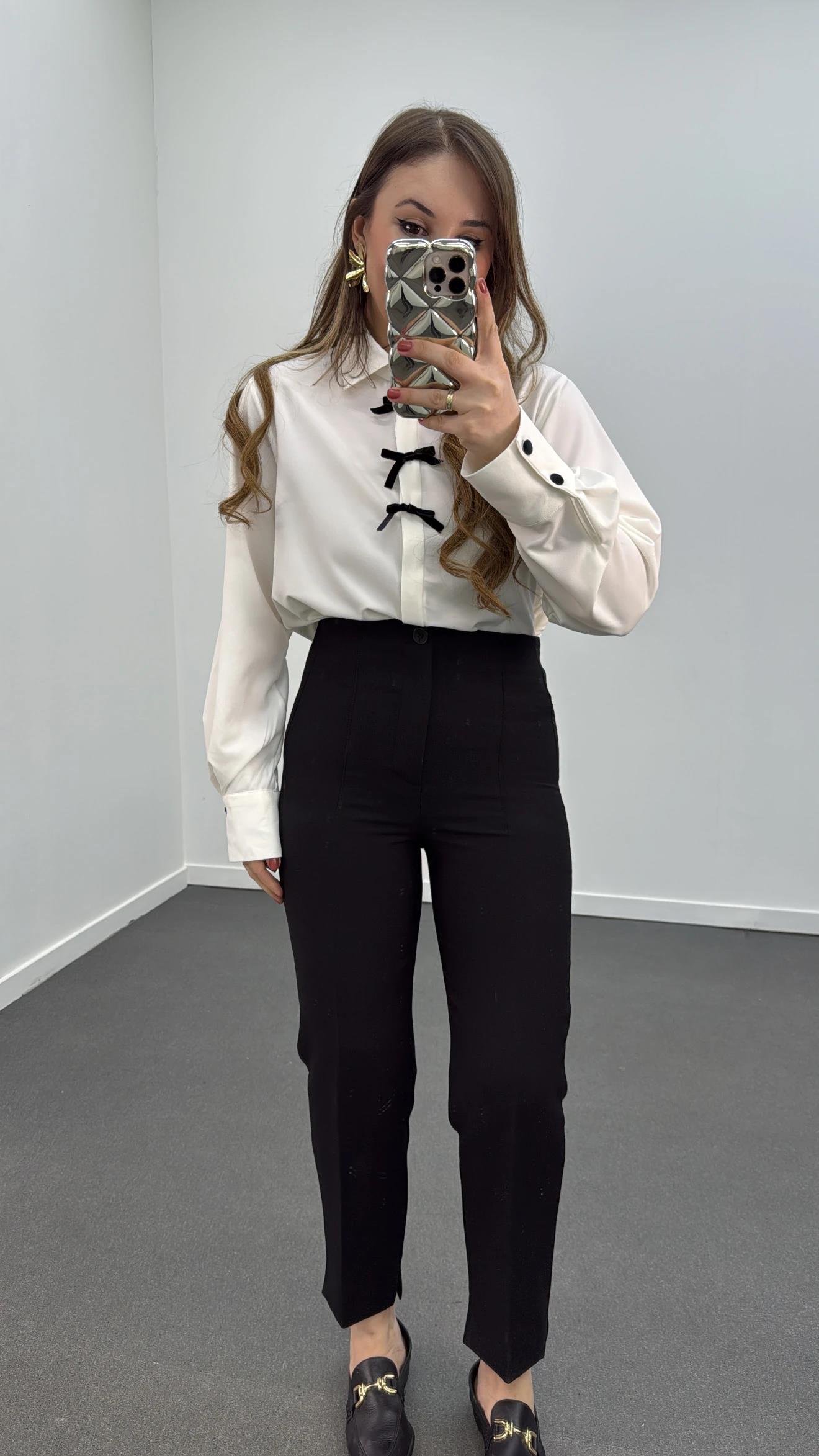 Simran Siyah Pensli Kumaş Pantolon