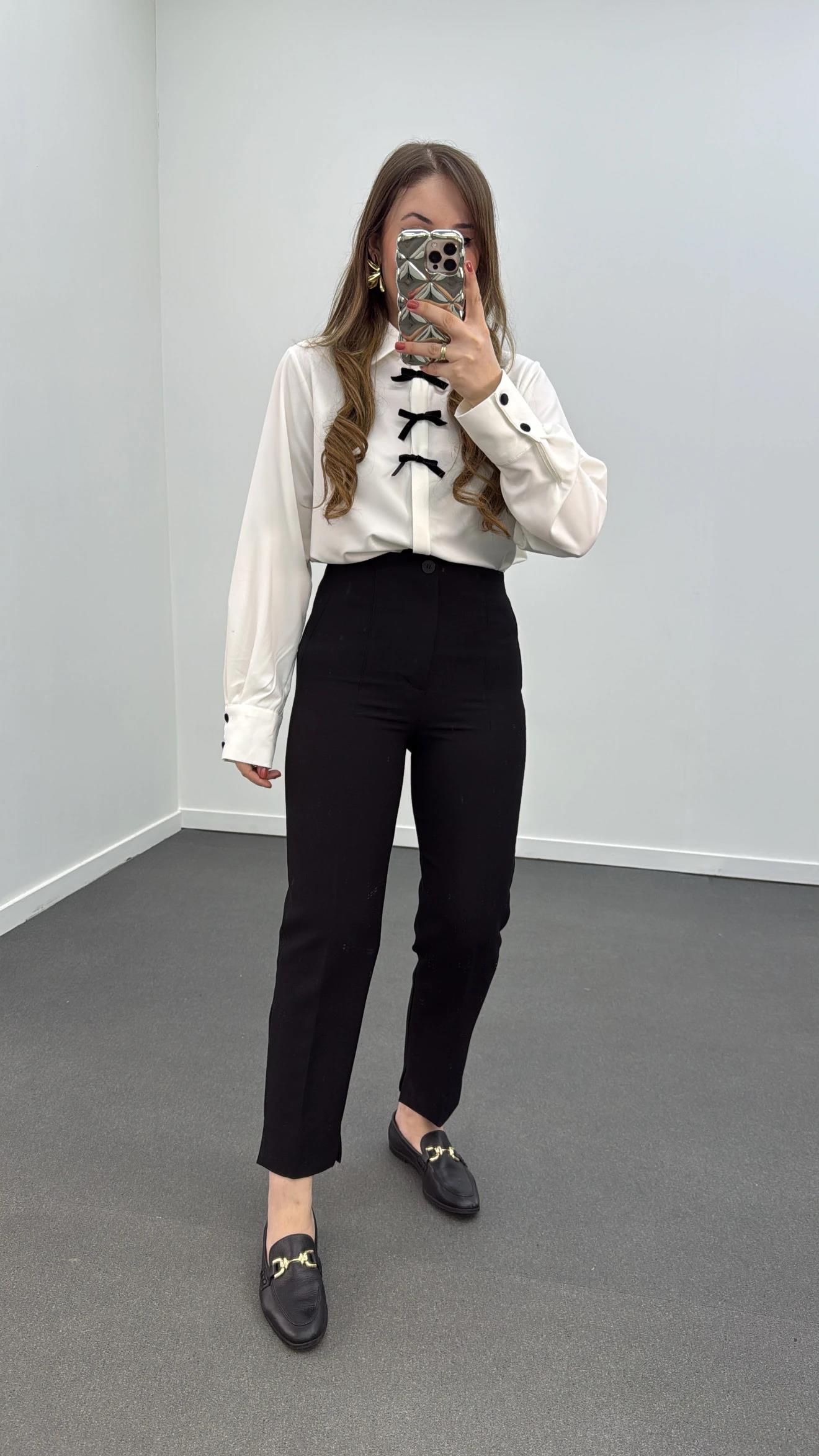 Simran Siyah Pensli Kumaş Pantolon