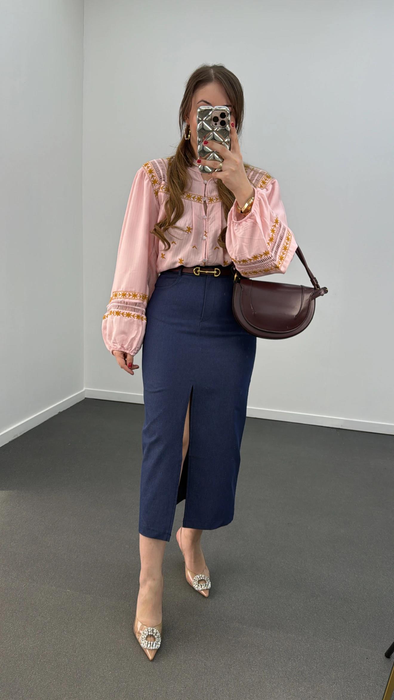 Simya Lacivert Kot Görünümlü Midi Kalem Etek